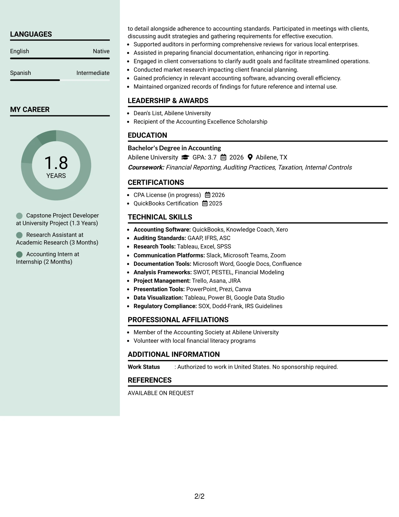Resume Example Page 2