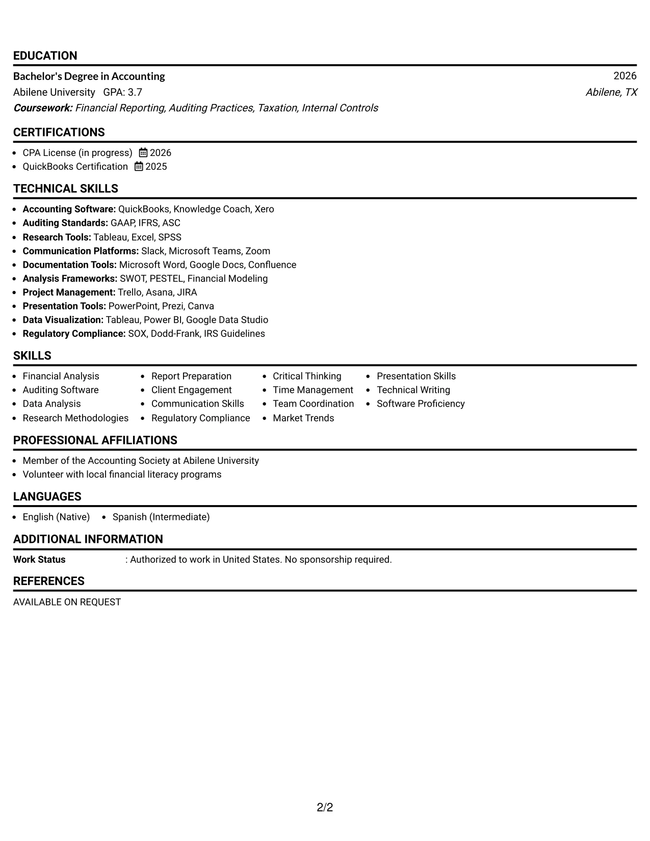 Resume Example Page 2