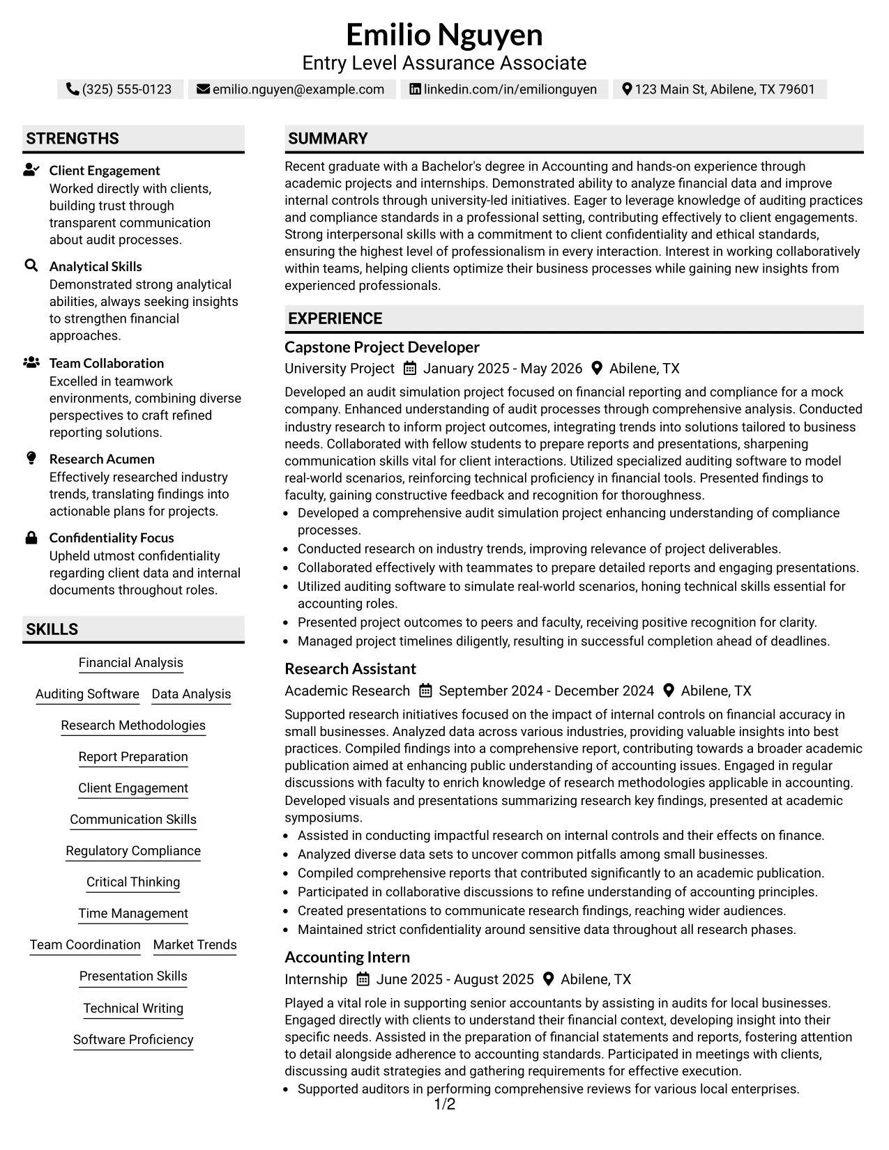 Resume Example Page 1