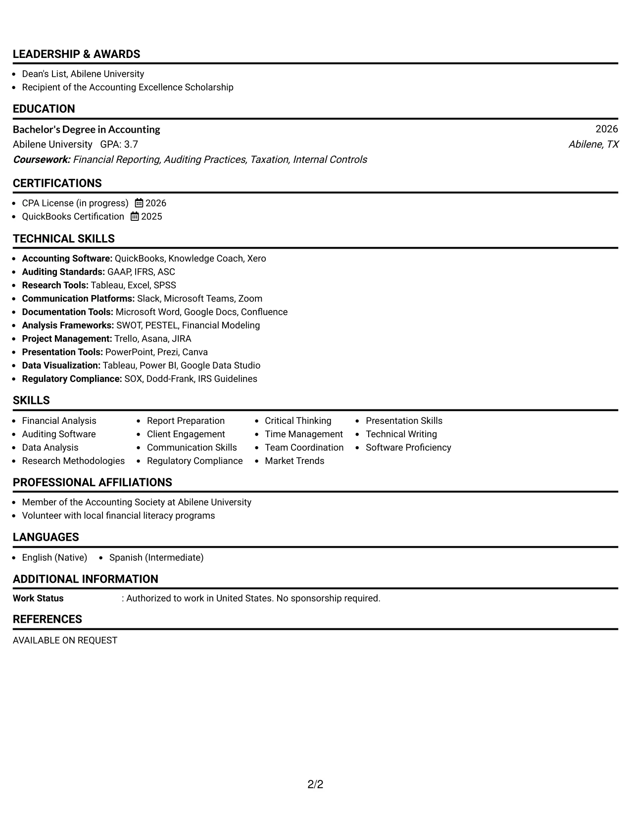 Resume Example Page 2