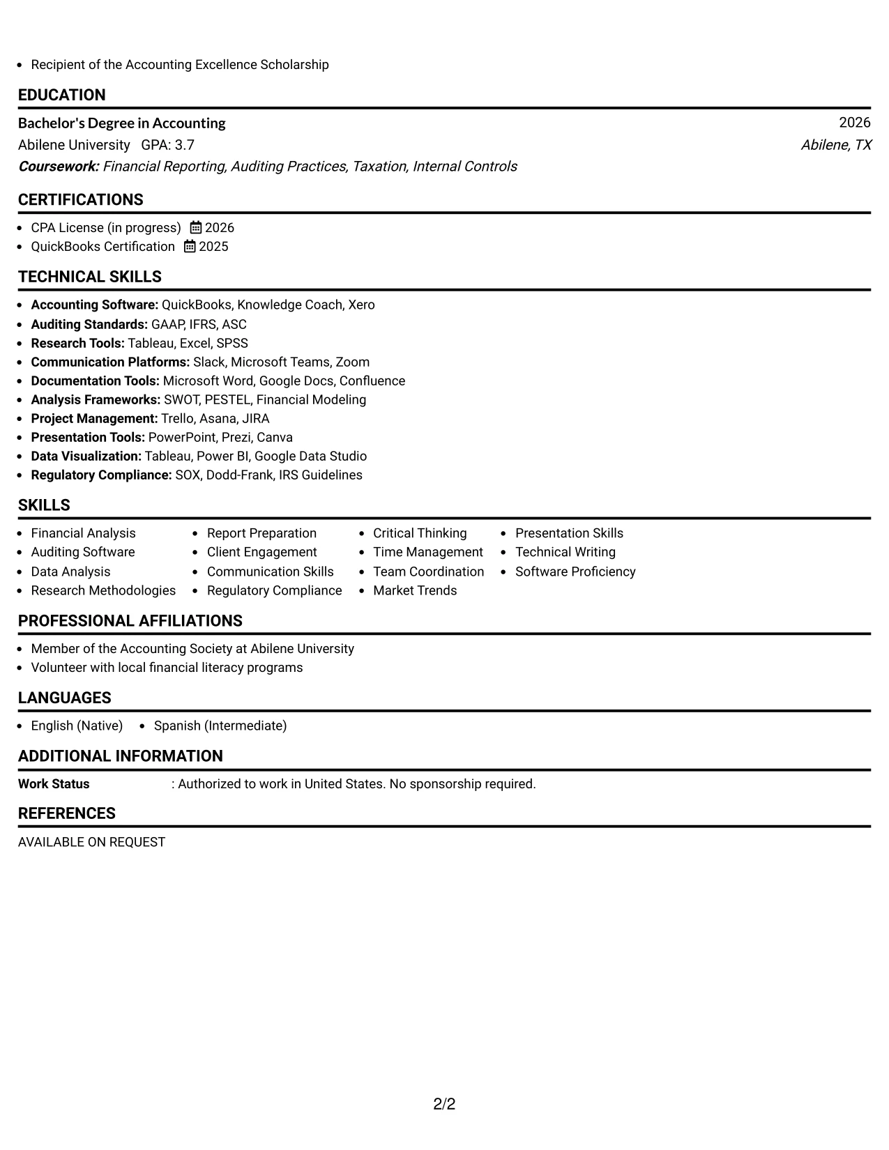Resume Example Page 2