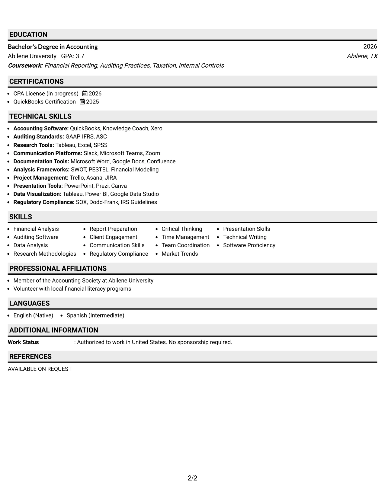 Resume Example Page 2