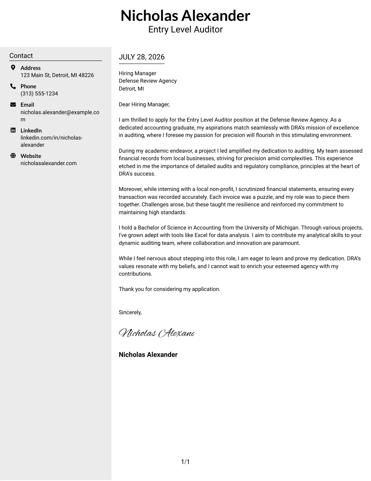 Resume Example Page 1