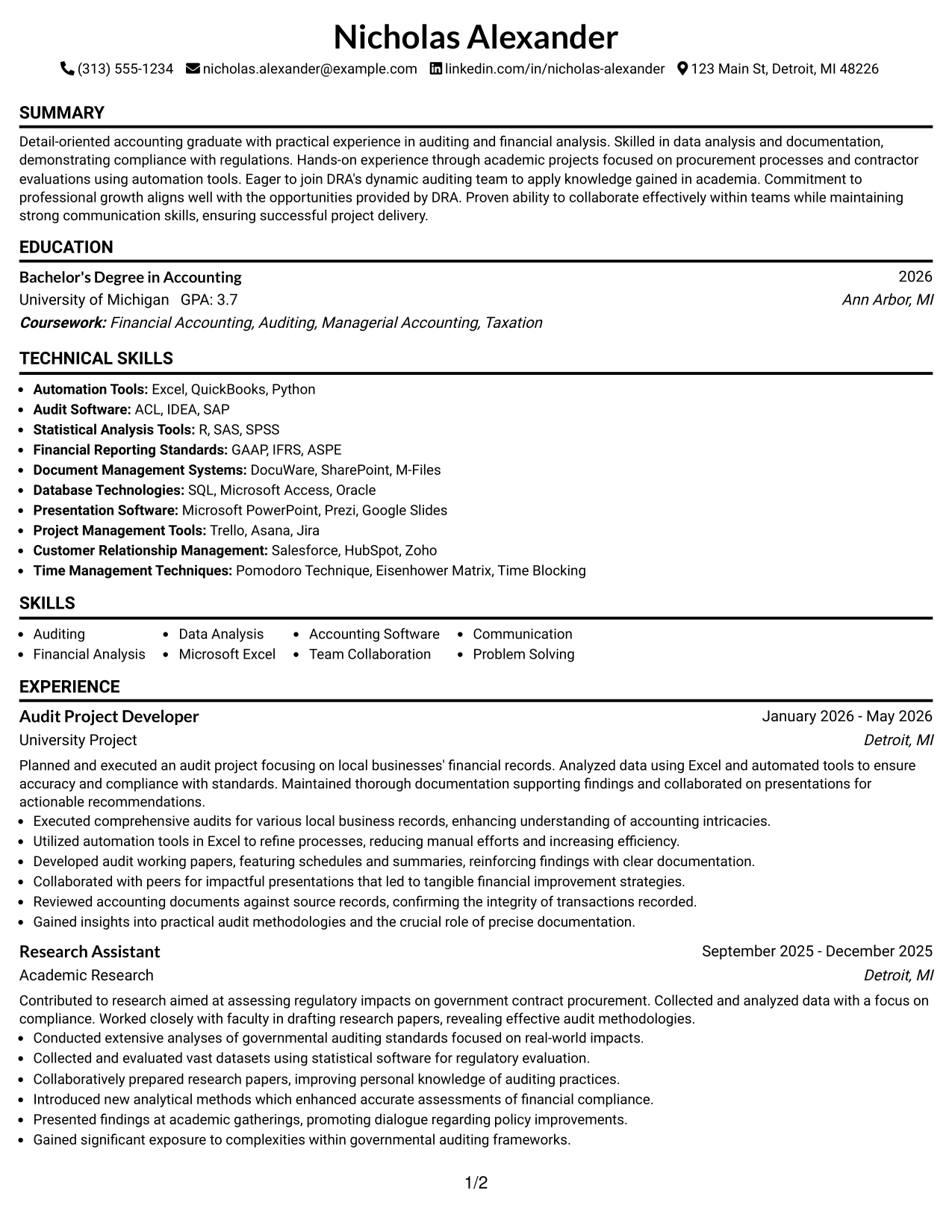 Resume Example Page 1