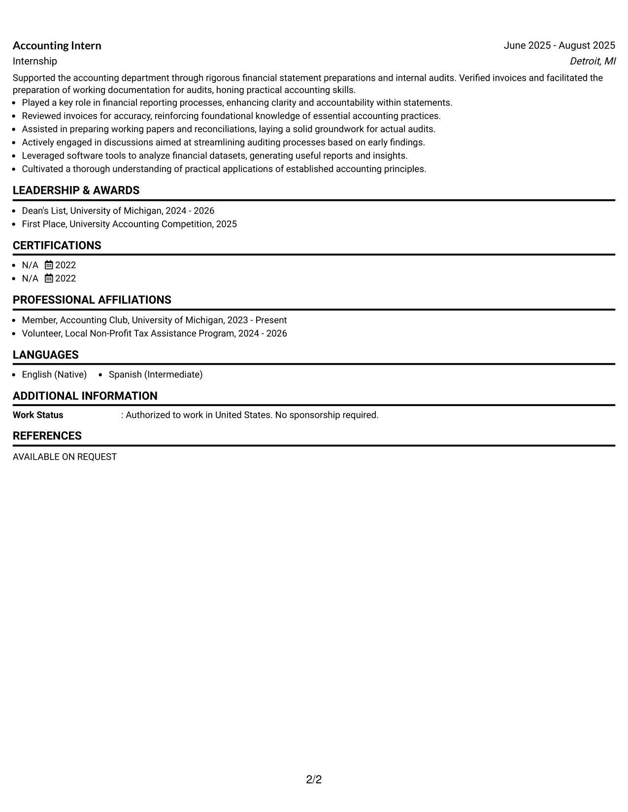 Resume Example Page 2