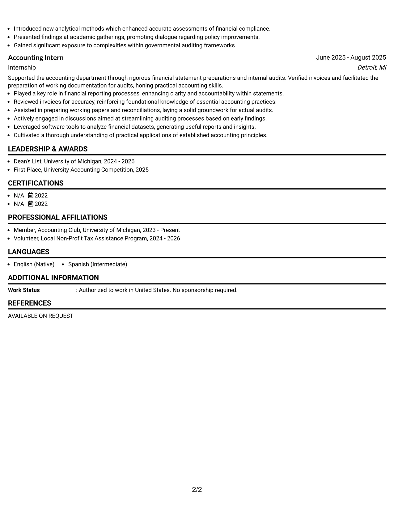 Resume Example Page 2