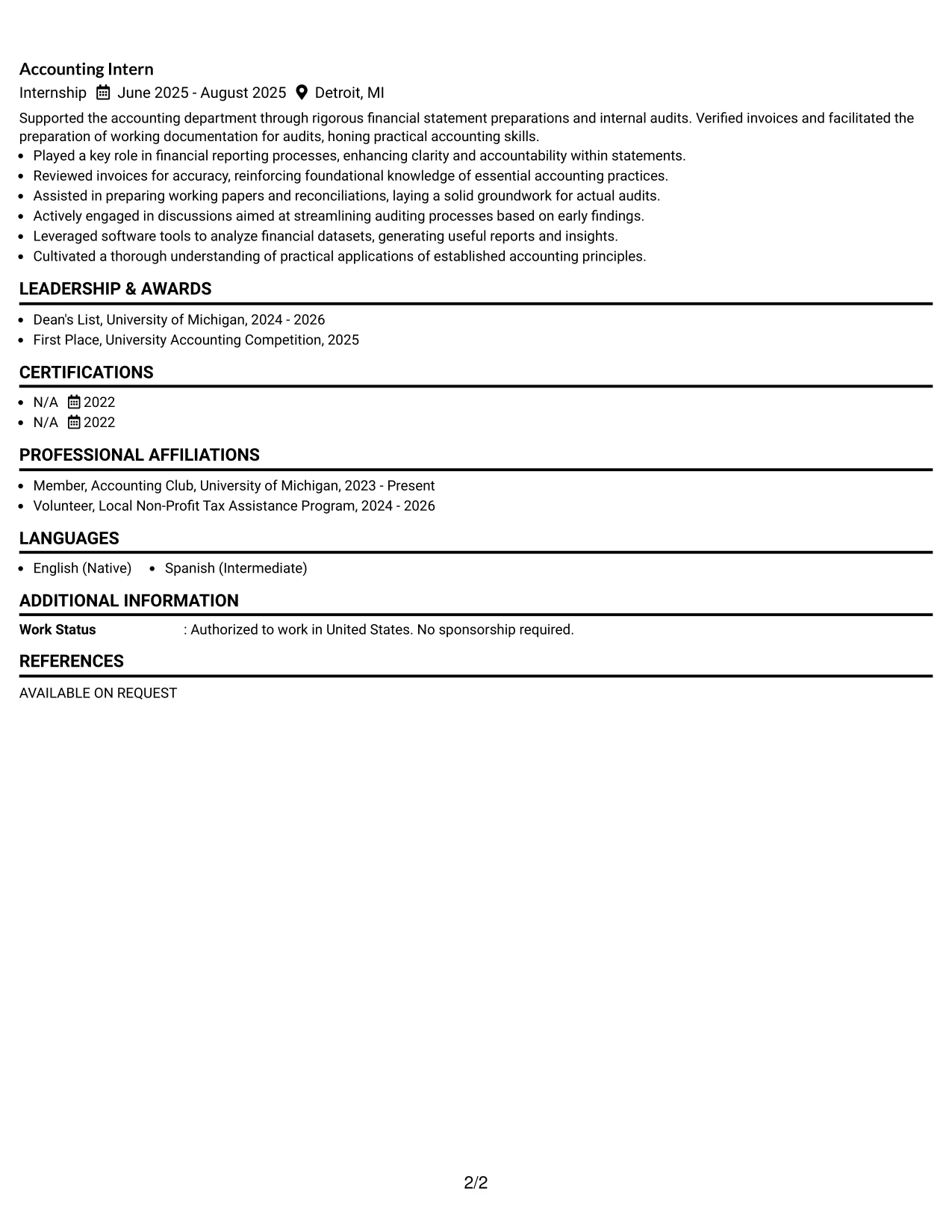 Resume Example Page 2