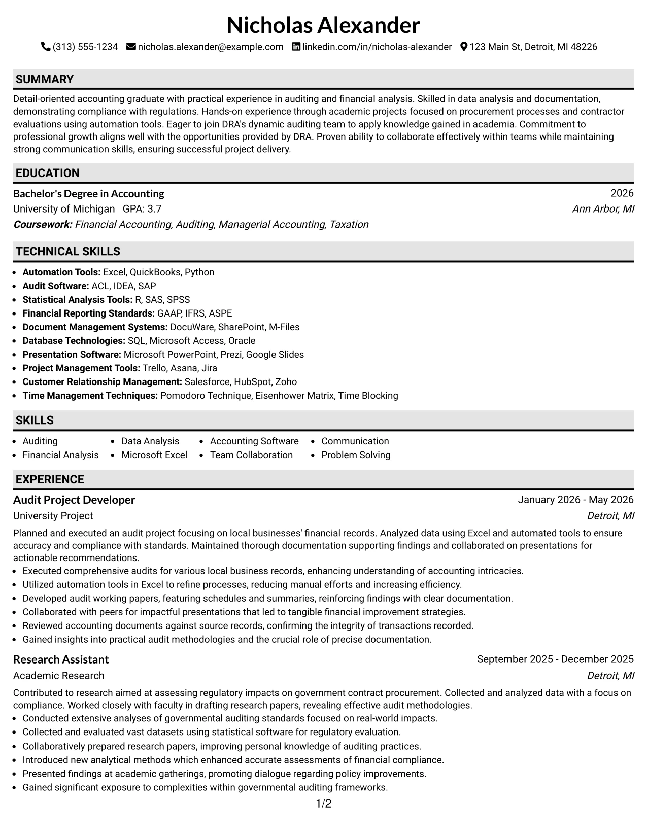 Resume Example Page 1