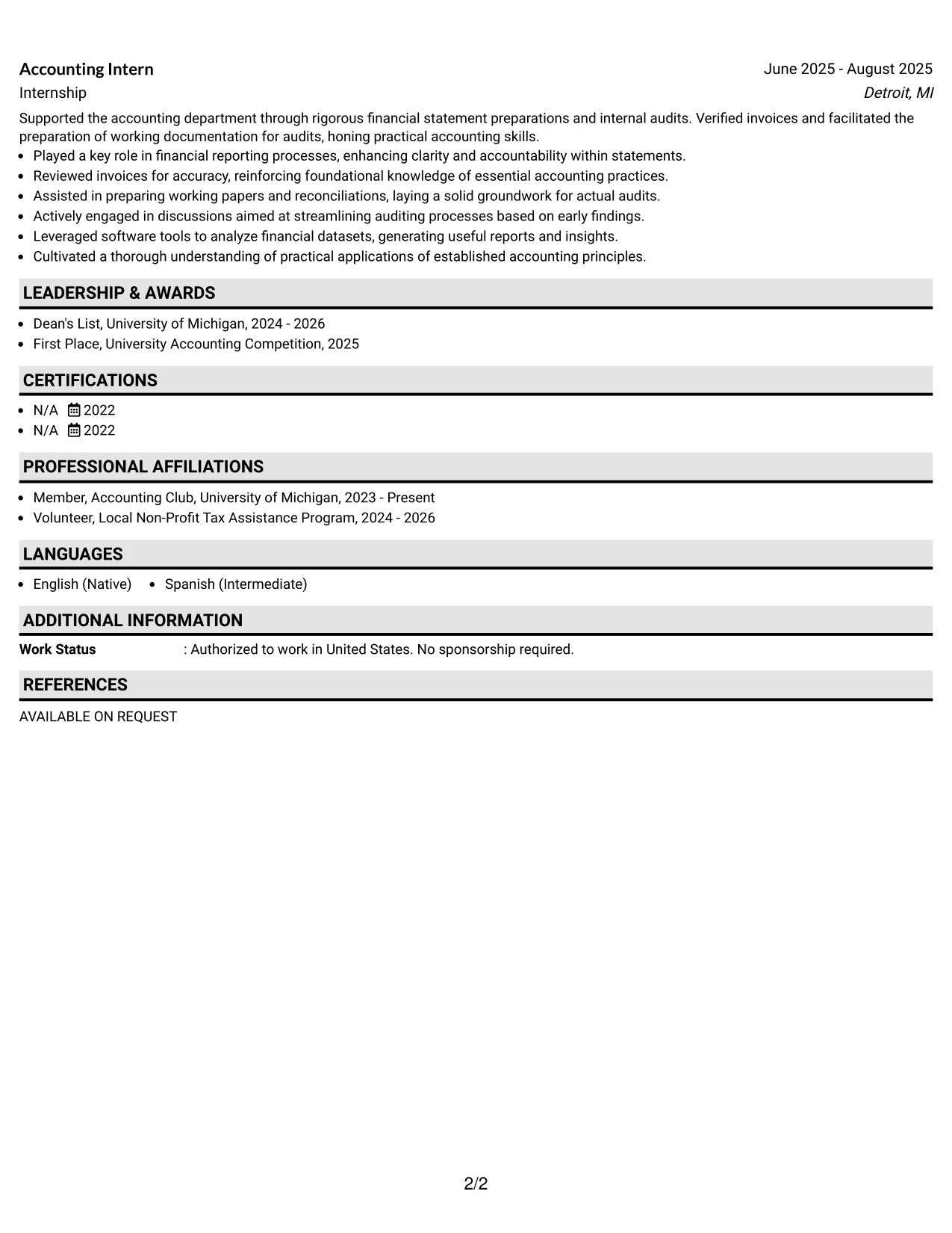 Resume Example Page 2
