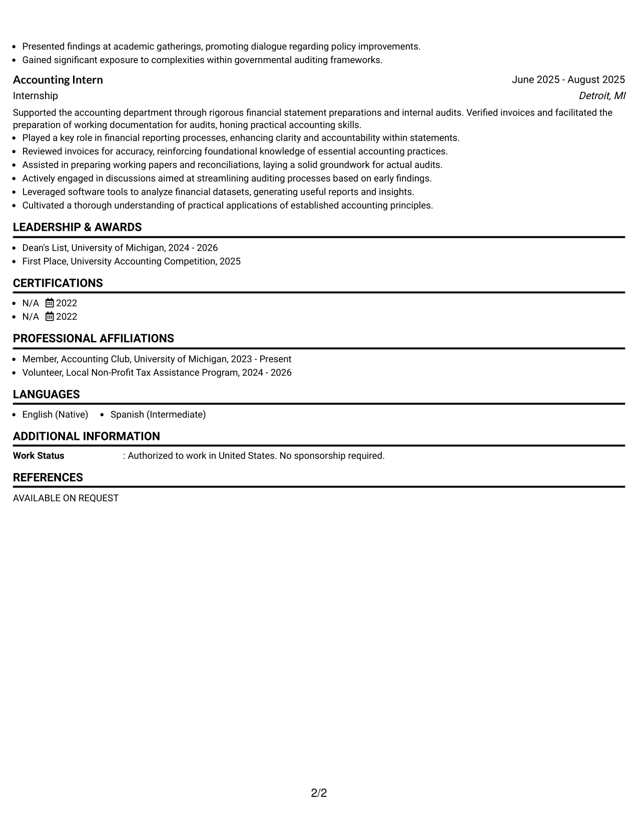 Resume Example Page 2