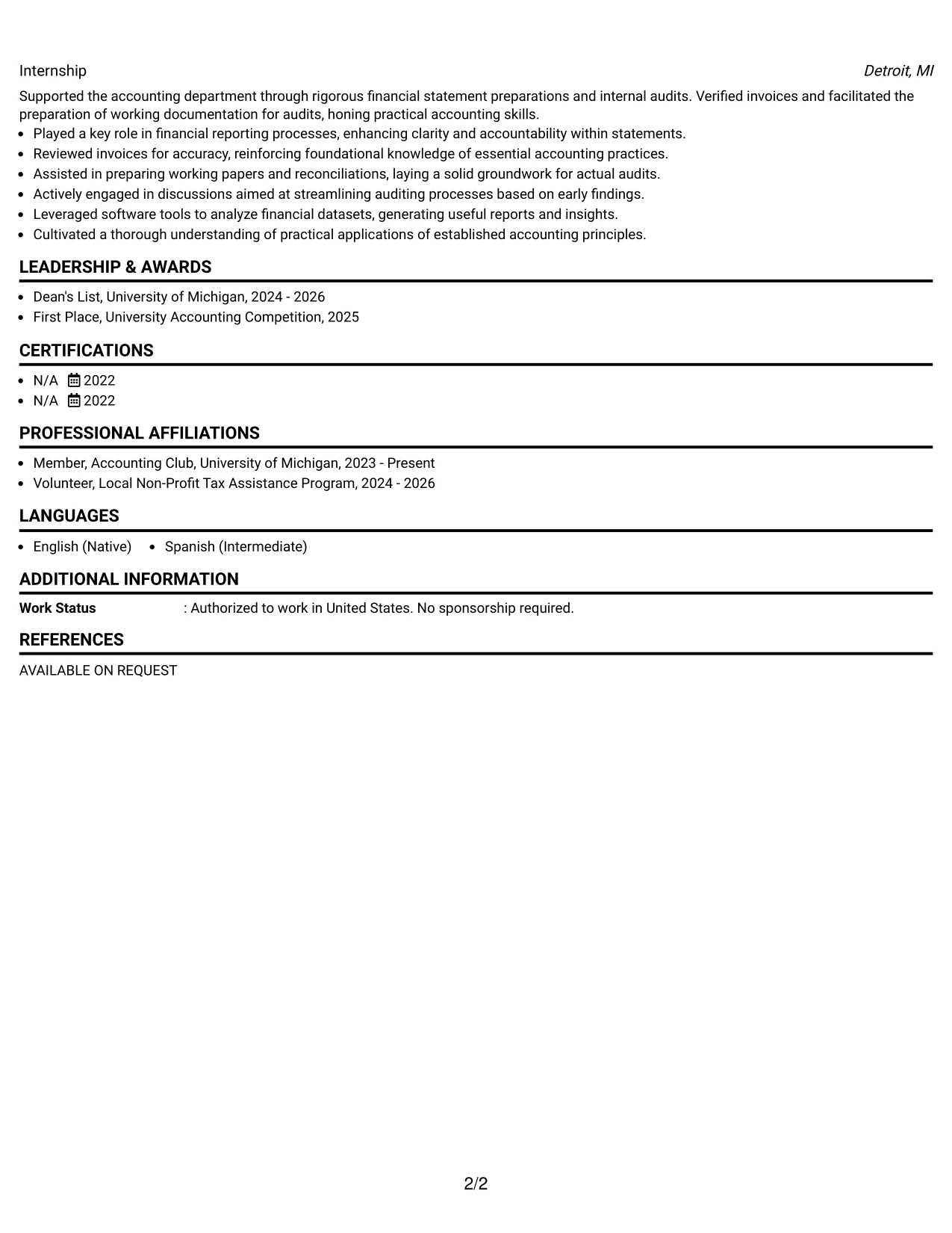 Resume Example Page 2
