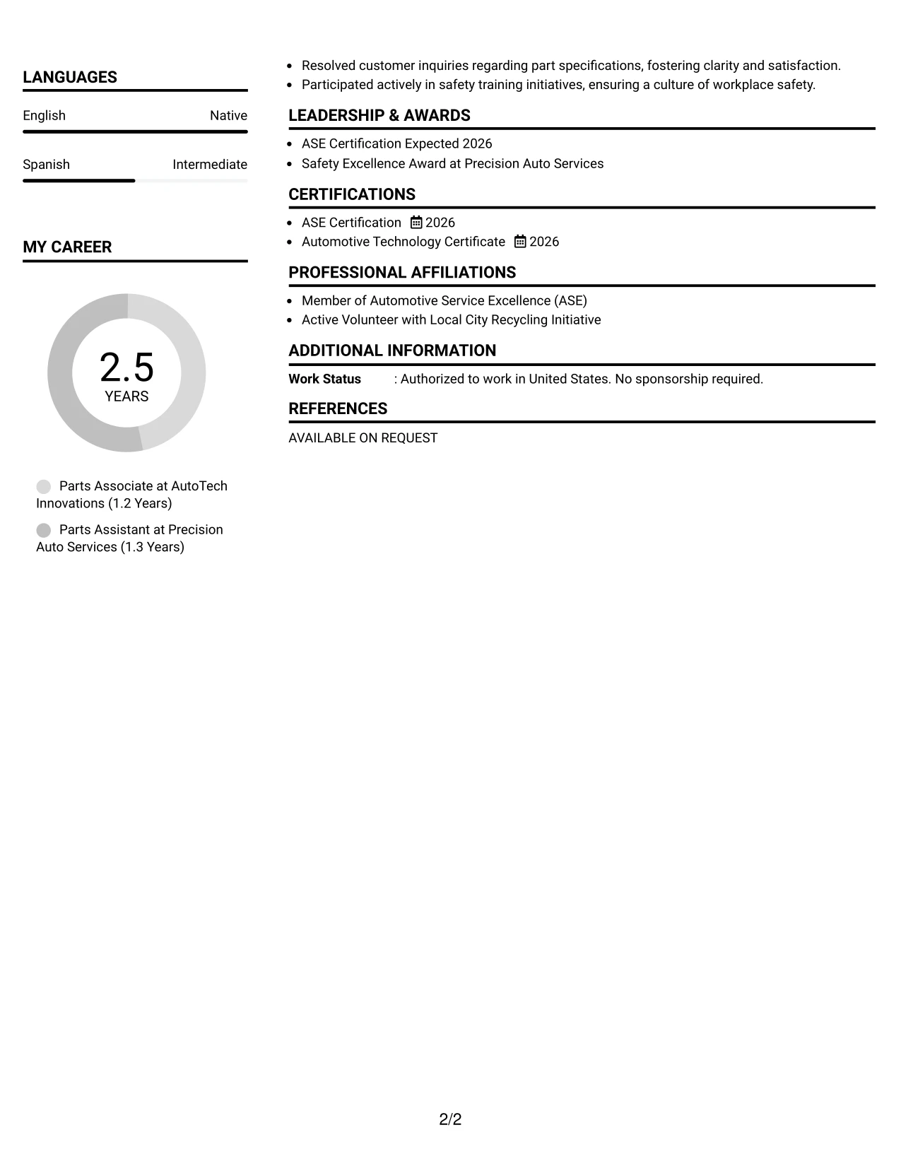 Resume Example Page 2