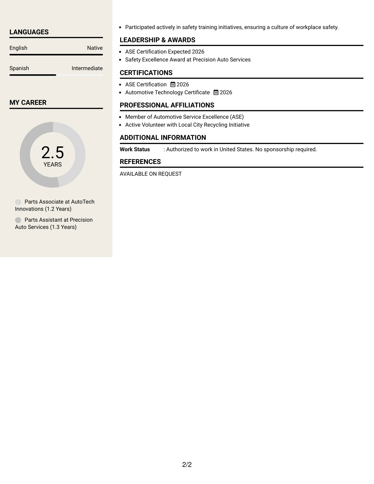 Resume Example Page 2