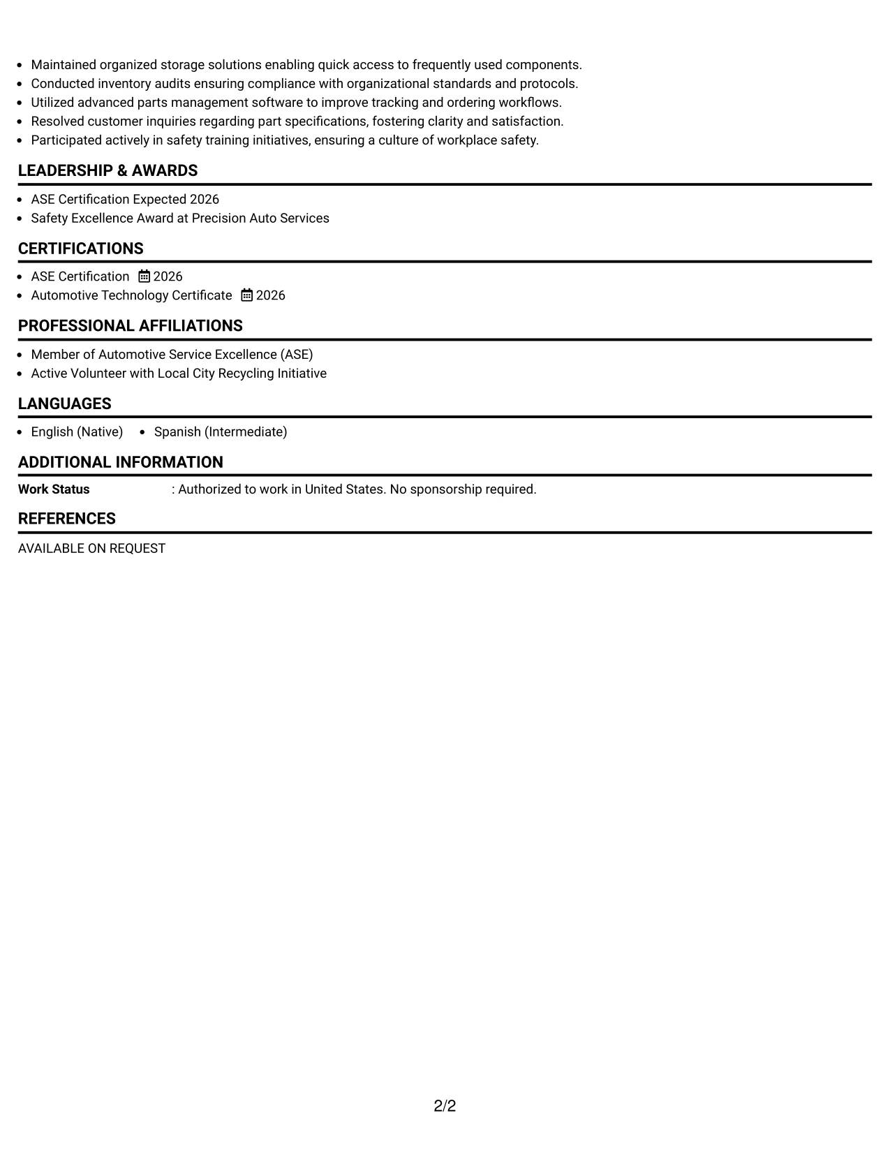 Resume Example Page 2