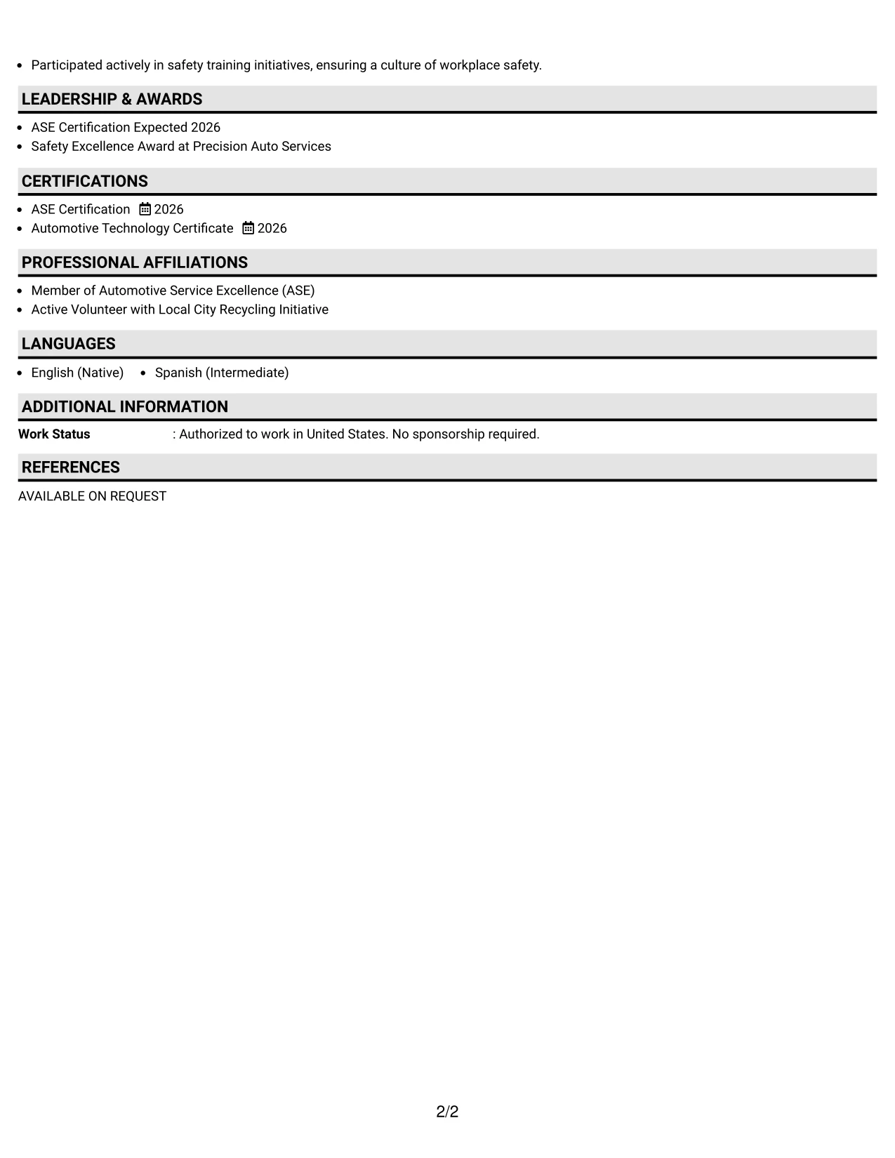 Resume Example Page 2