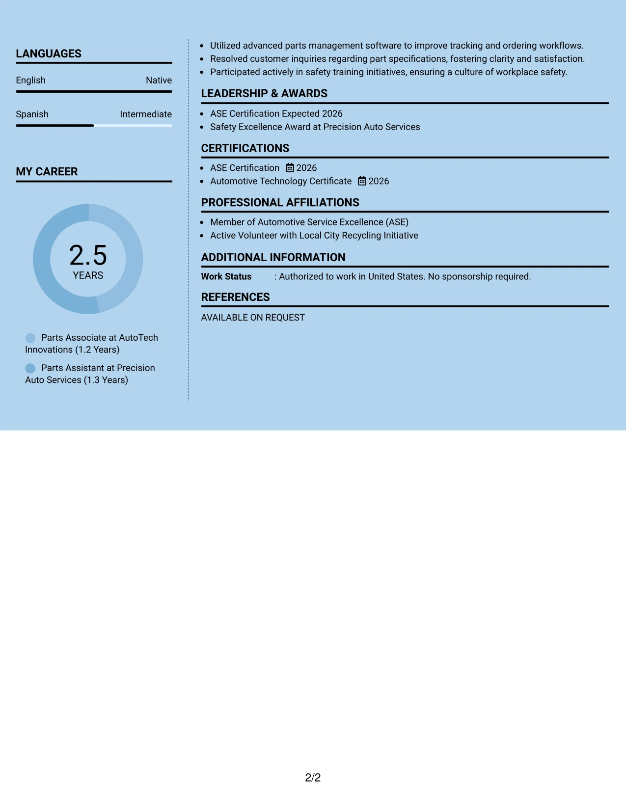 Resume Example Page 2