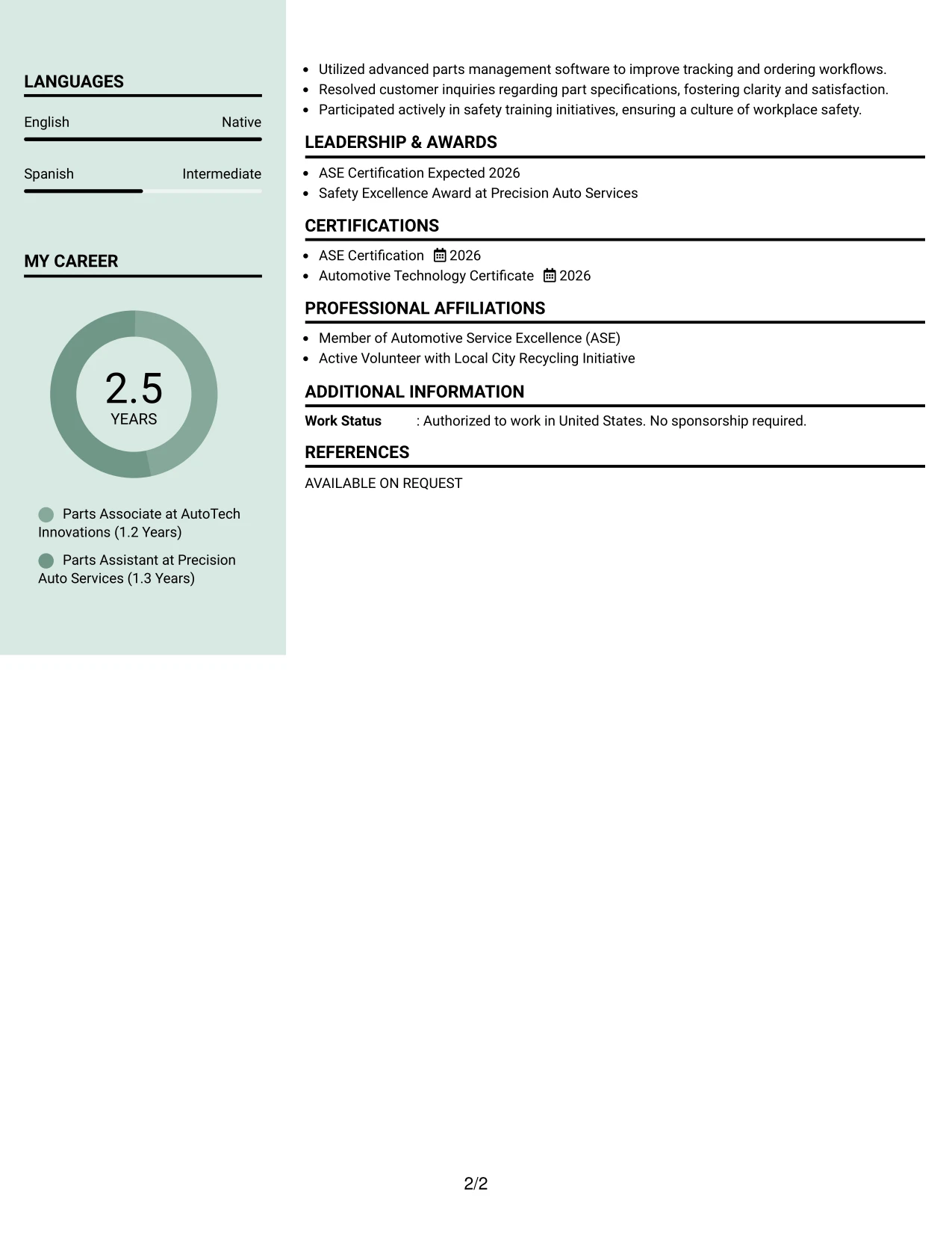 Resume Example Page 2
