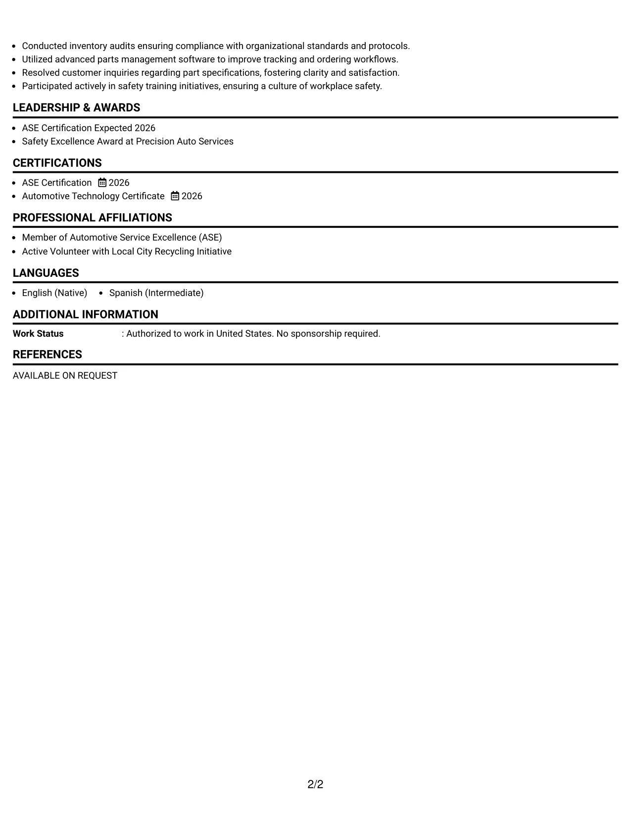 Resume Example Page 2