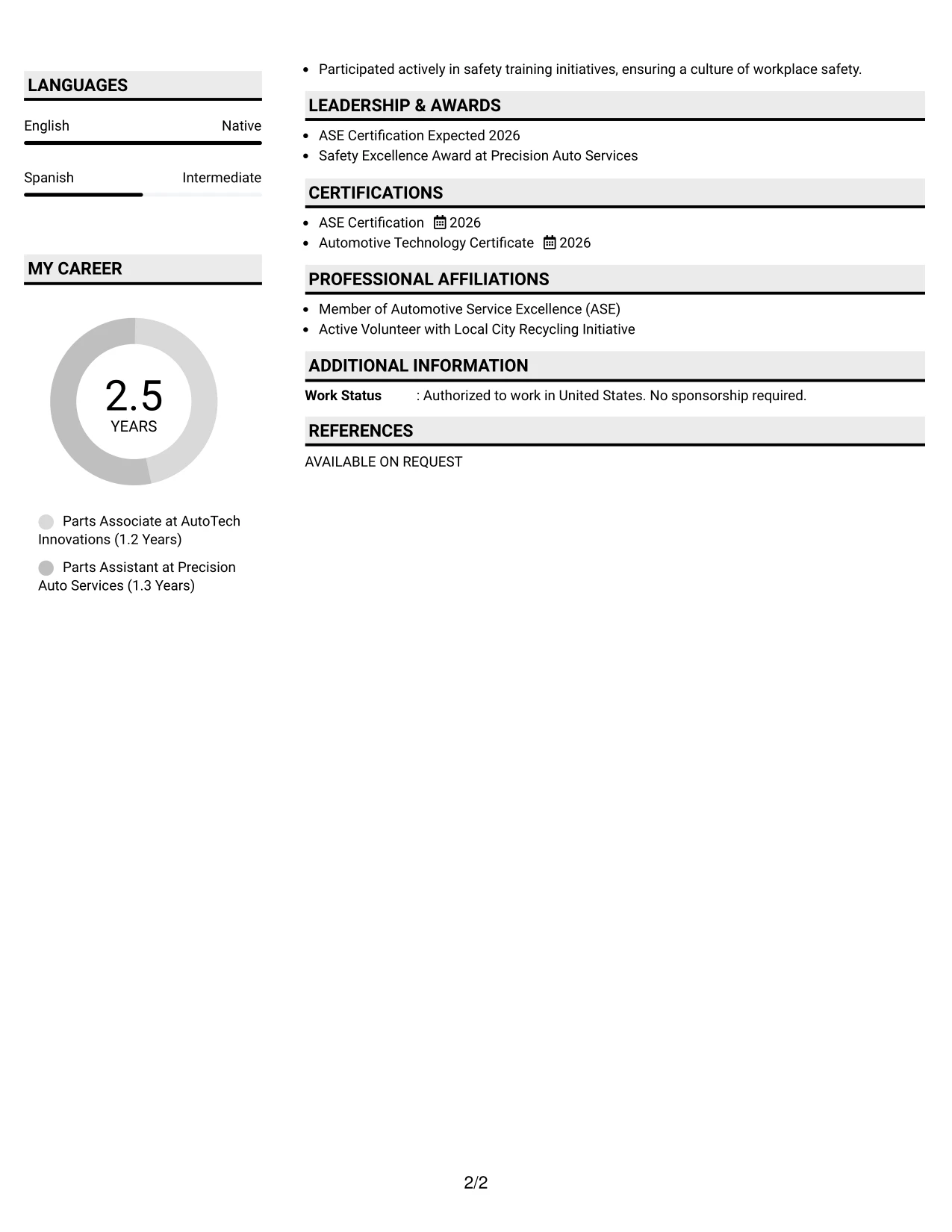 Resume Example Page 2