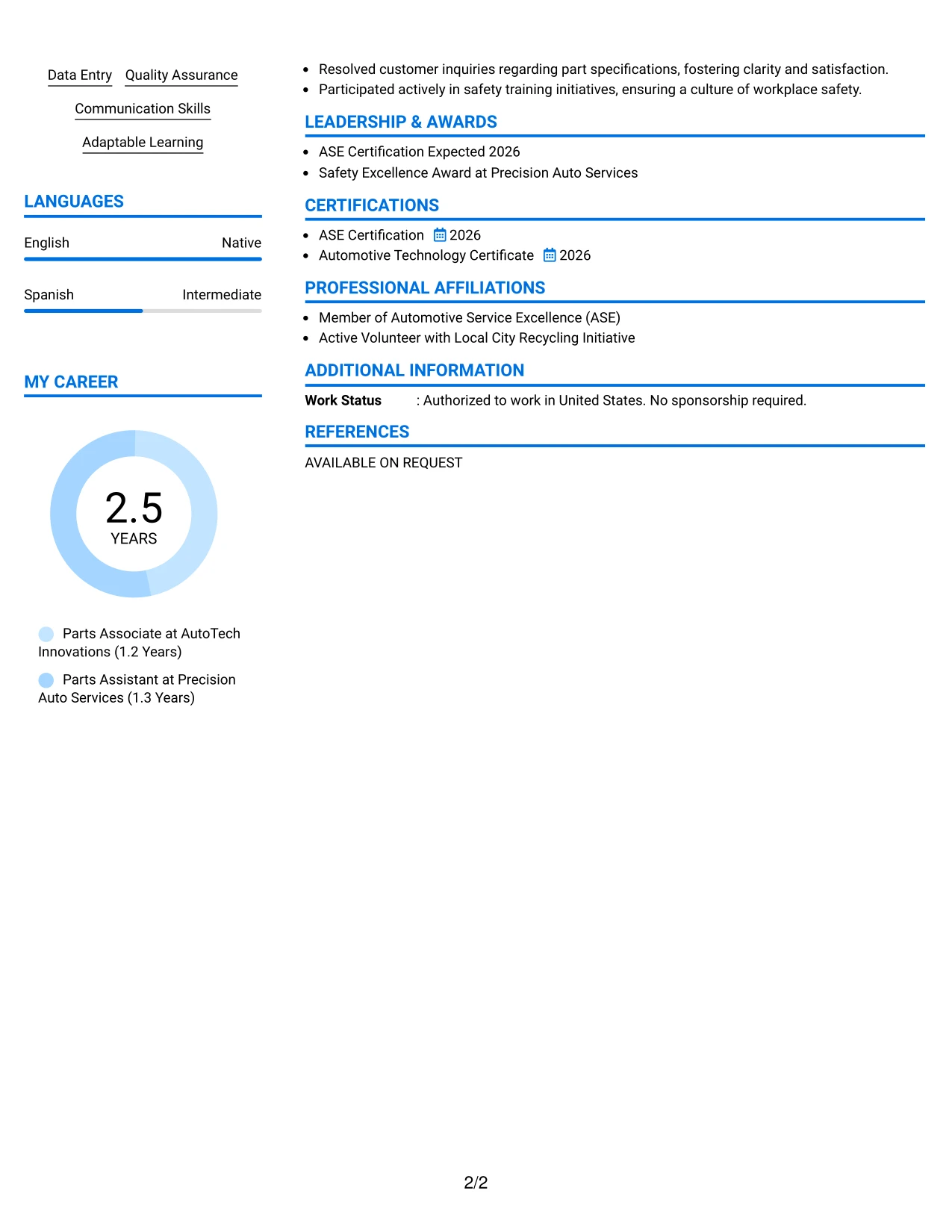 Resume Example Page 2