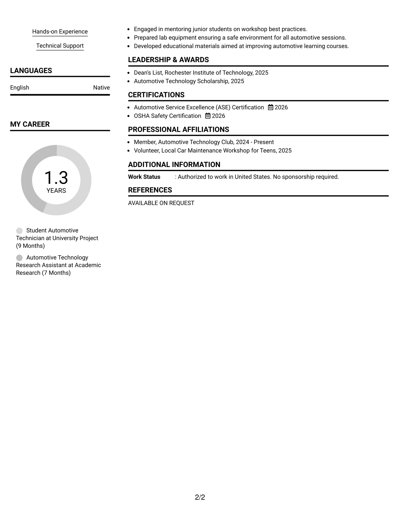 Resume Example Page 2