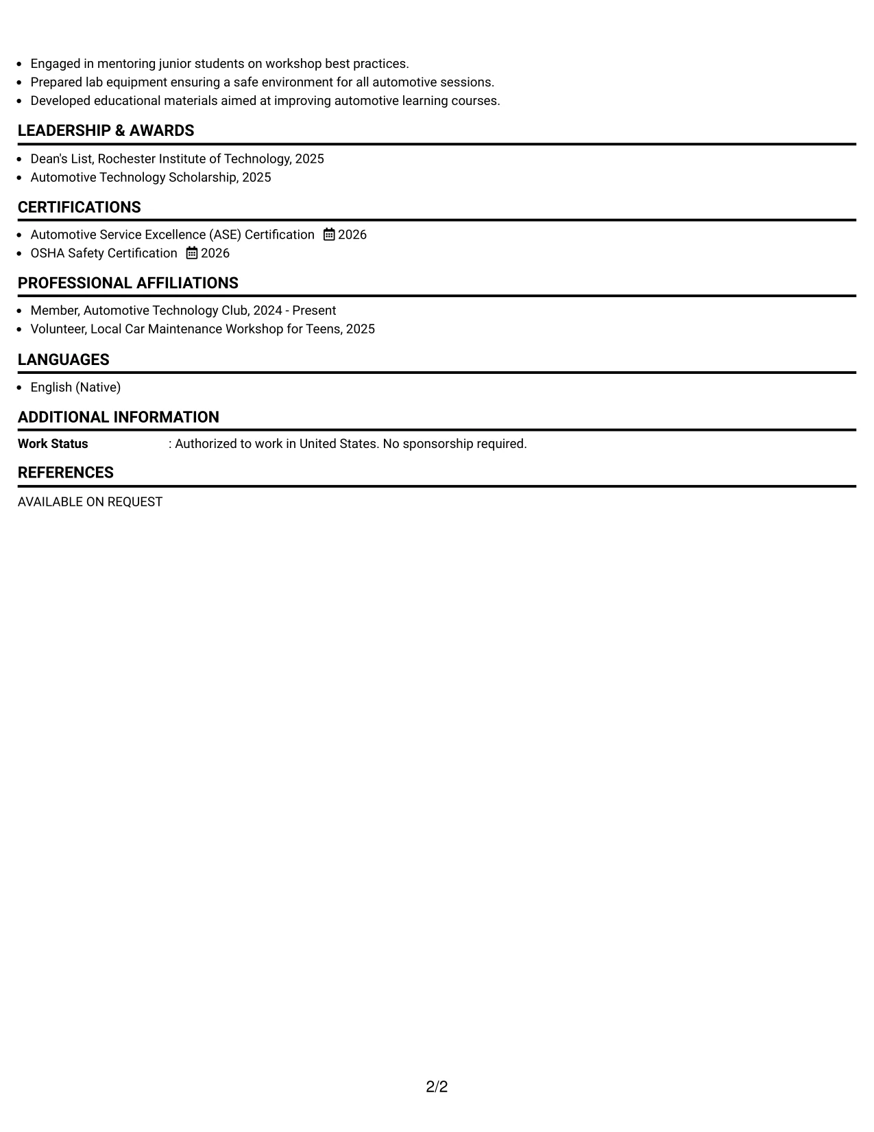 Resume Example Page 2