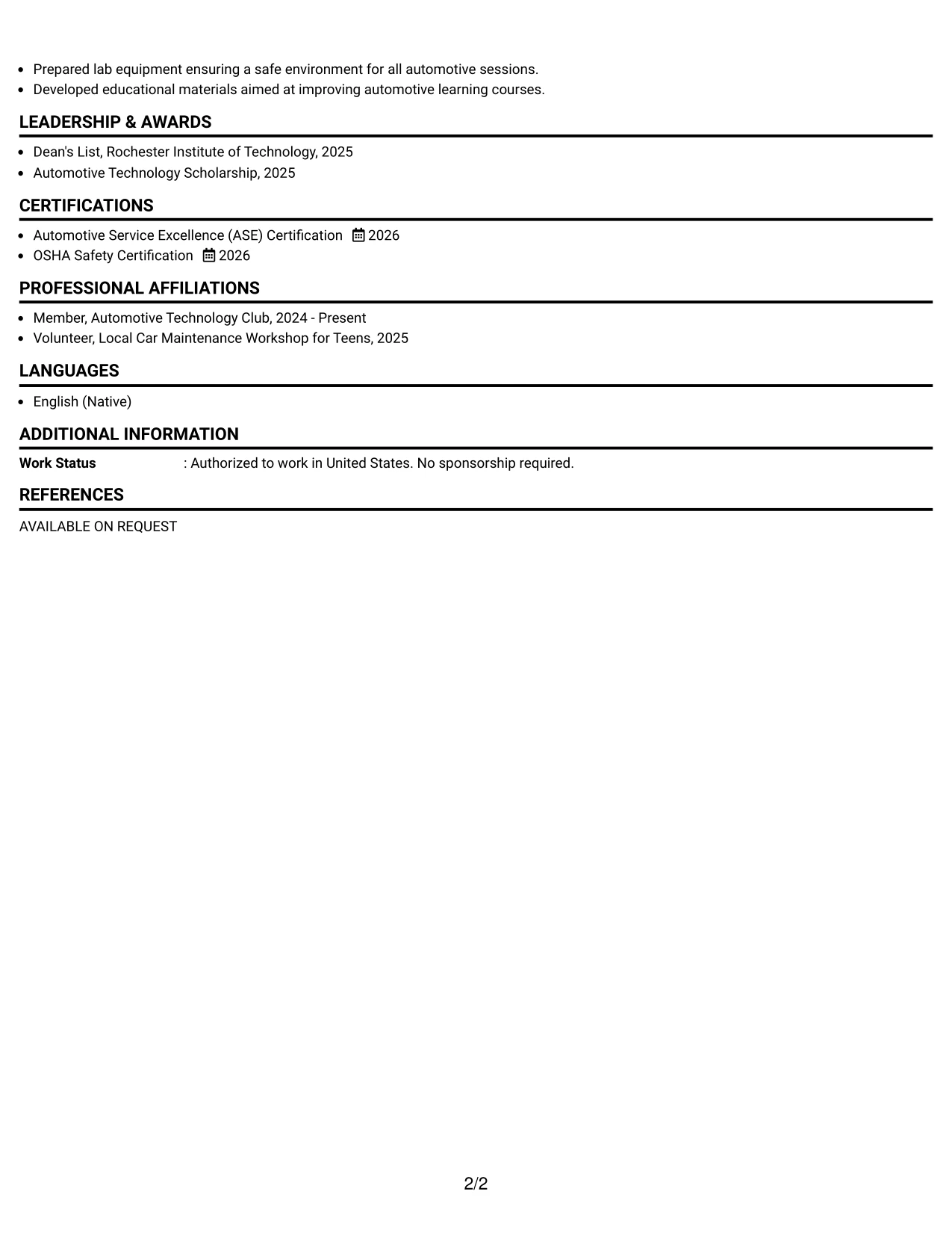 Resume Example Page 2