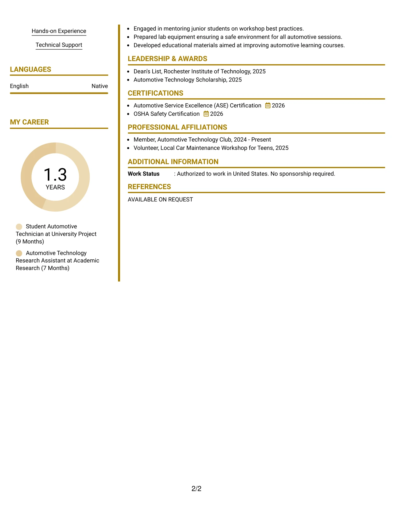 Resume Example Page 2