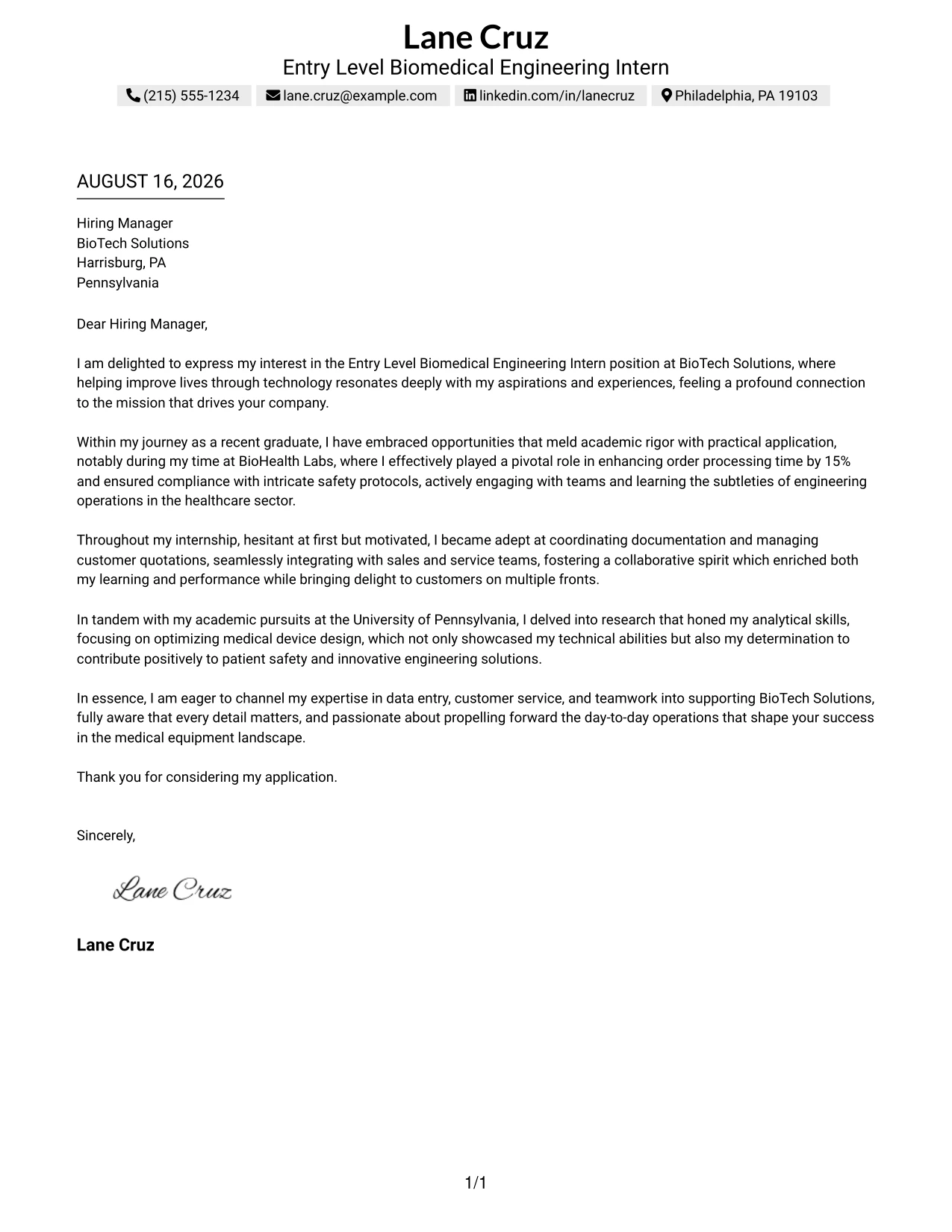 Resume Example Page 1