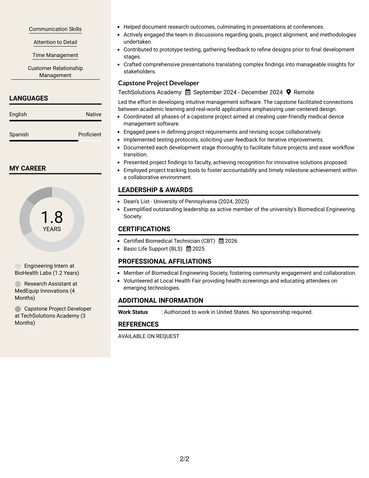 Resume Example Page 2
