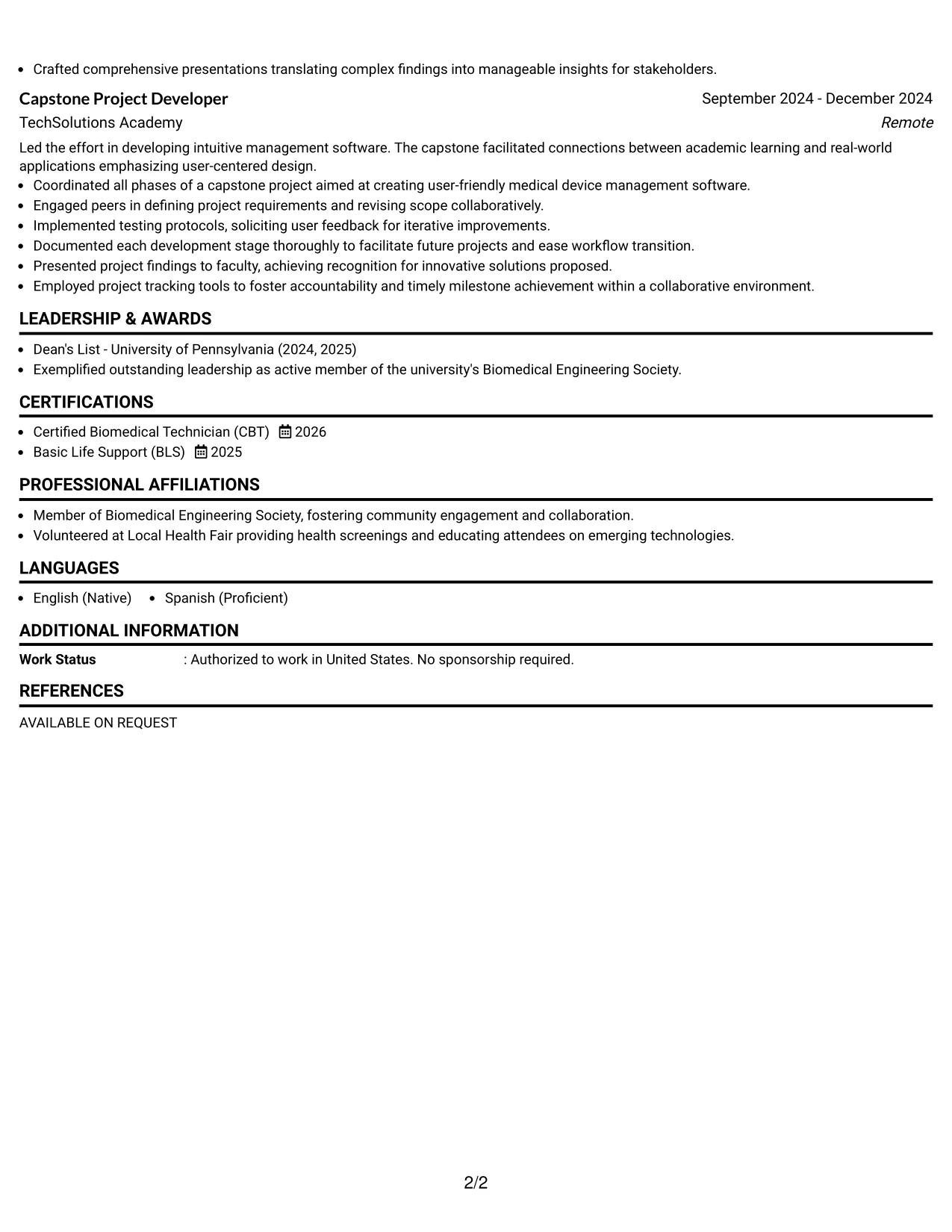 Resume Example Page 2