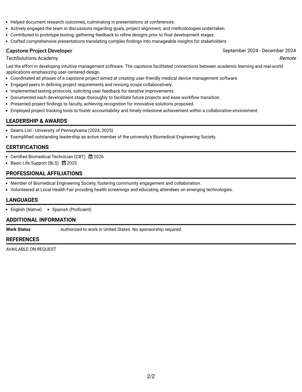Resume Example Page 2