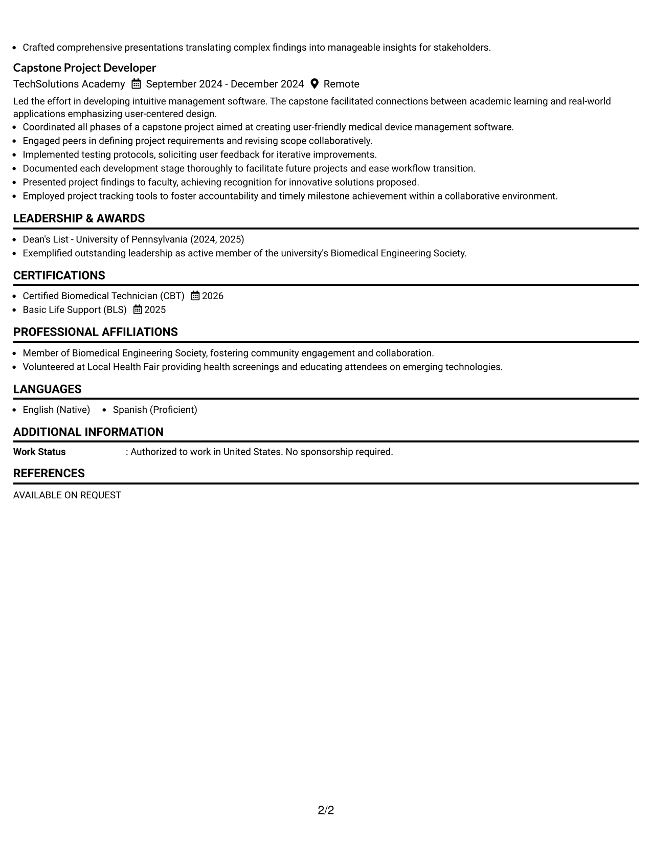 Resume Example Page 2