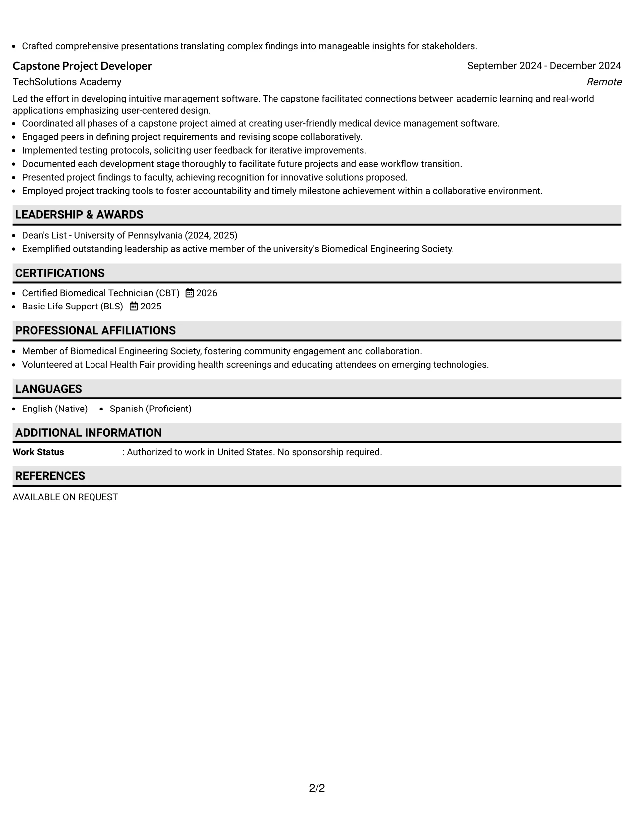Resume Example Page 2