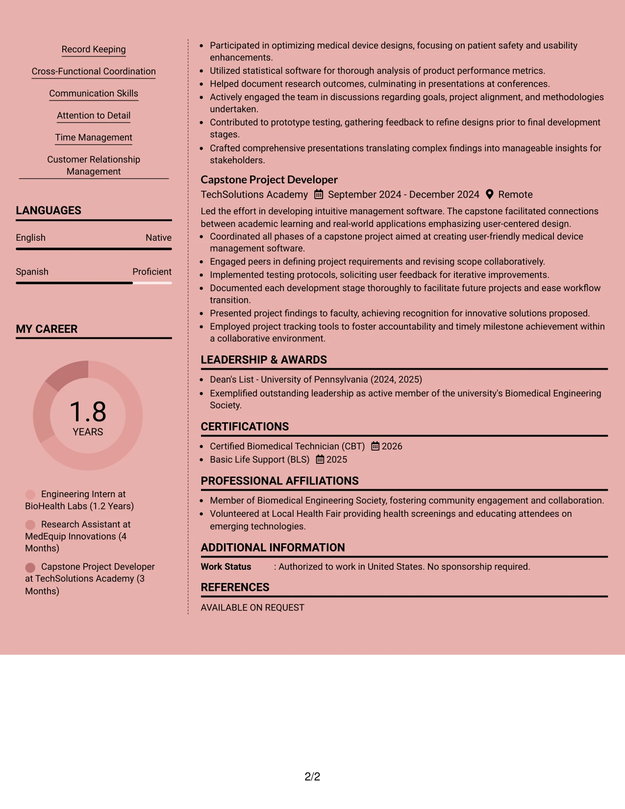 Resume Example Page 2