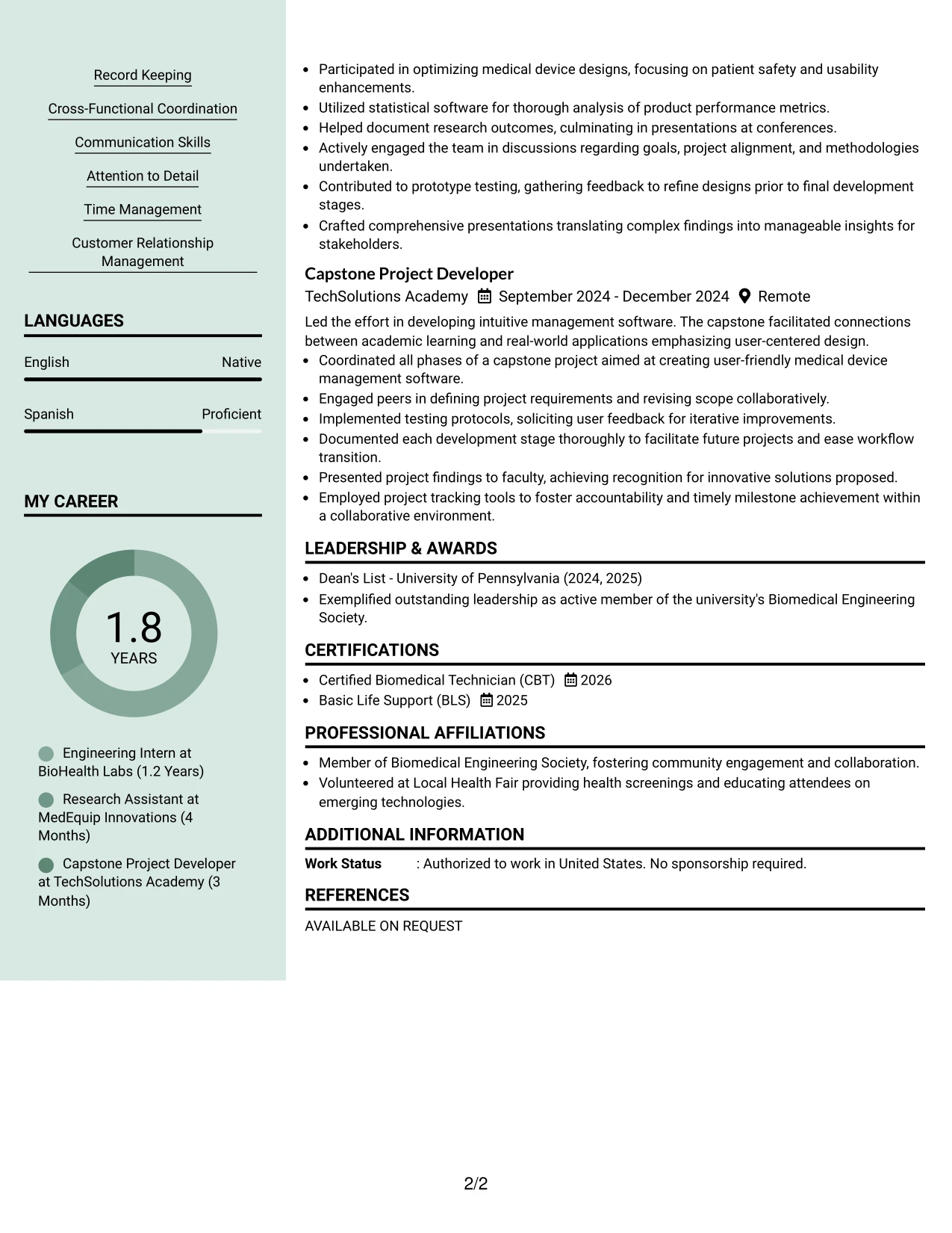 Resume Example Page 2