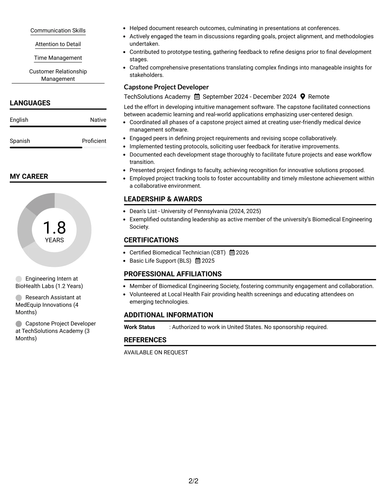 Resume Example Page 2