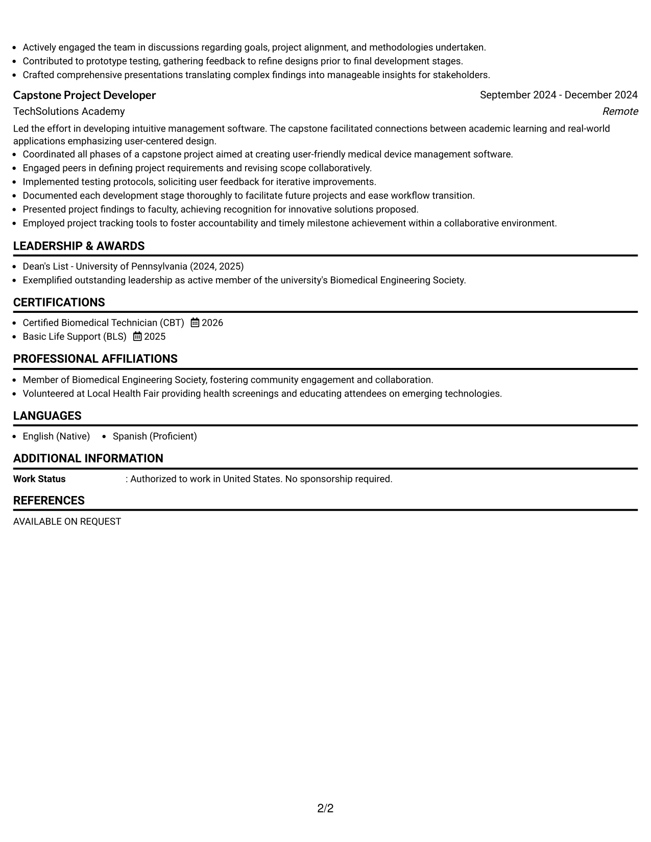 Resume Example Page 2