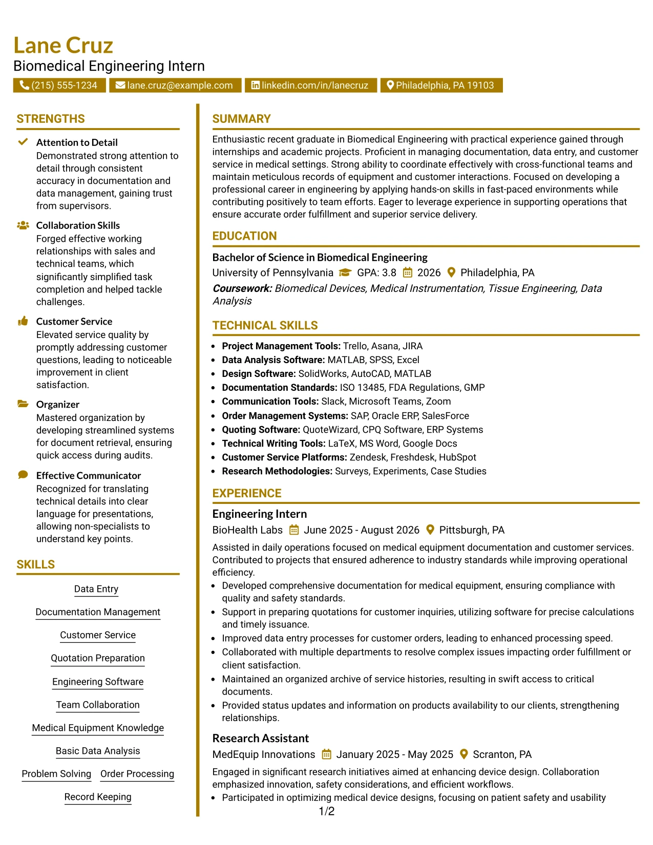 Resume Example Page 1