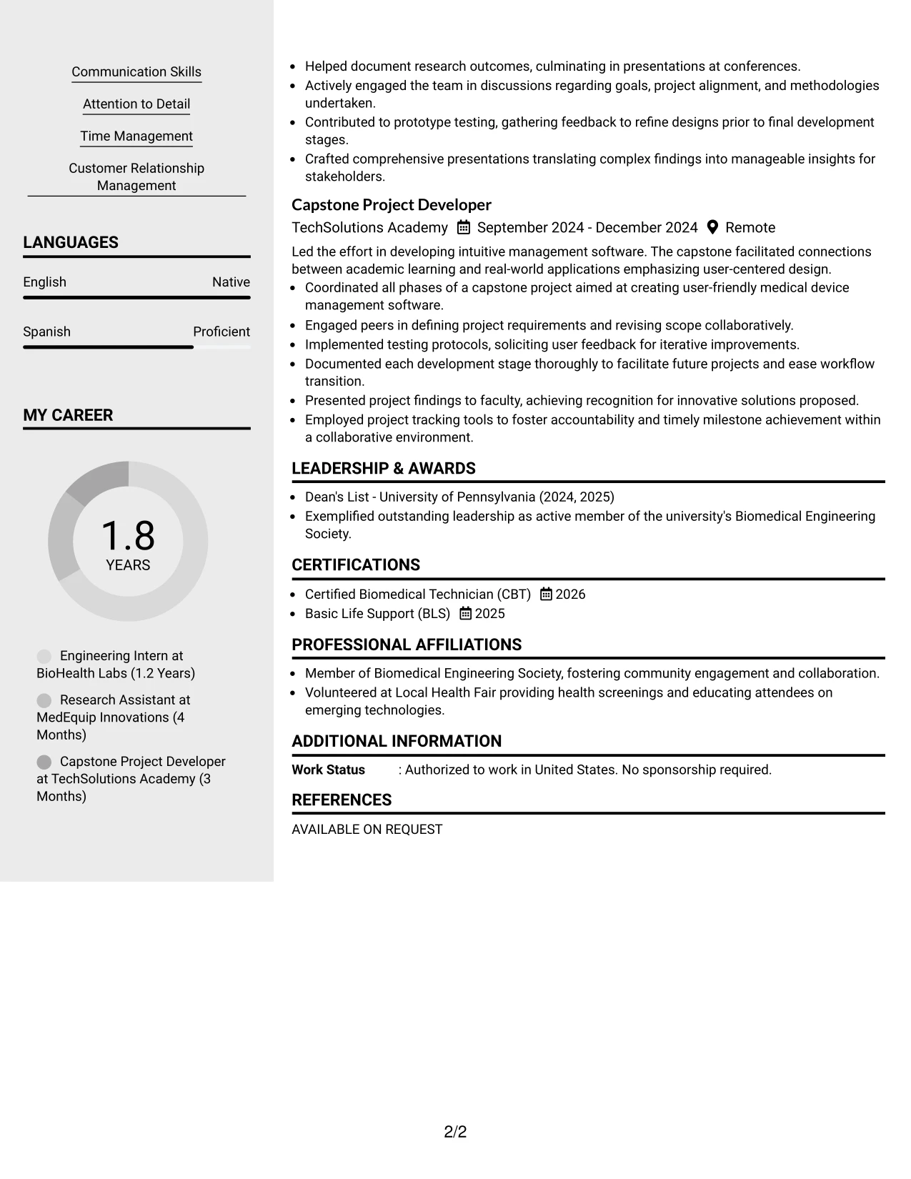 Resume Example Page 2