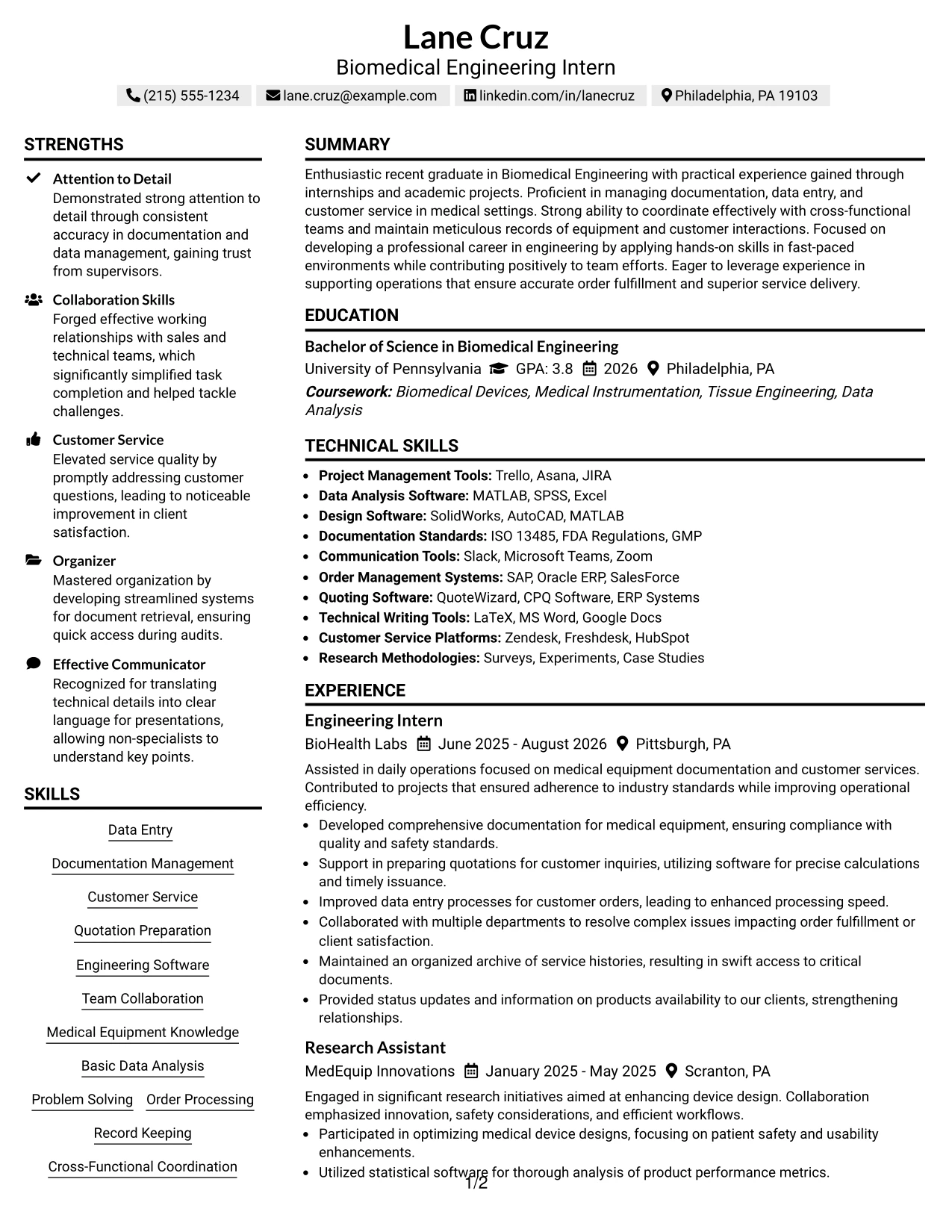 Resume Example Page 1