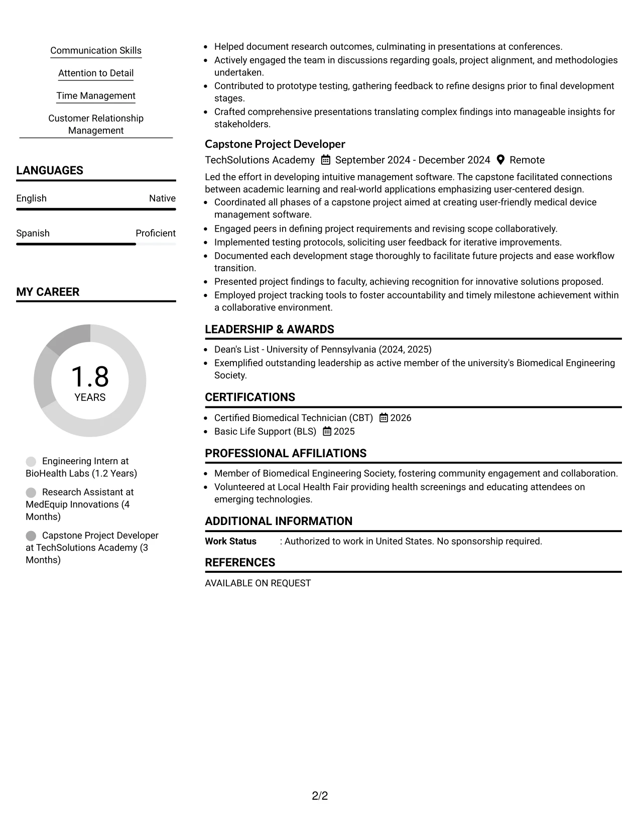 Resume Example Page 2