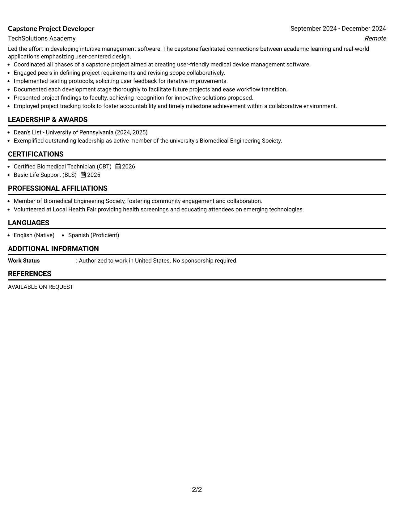 Resume Example Page 2