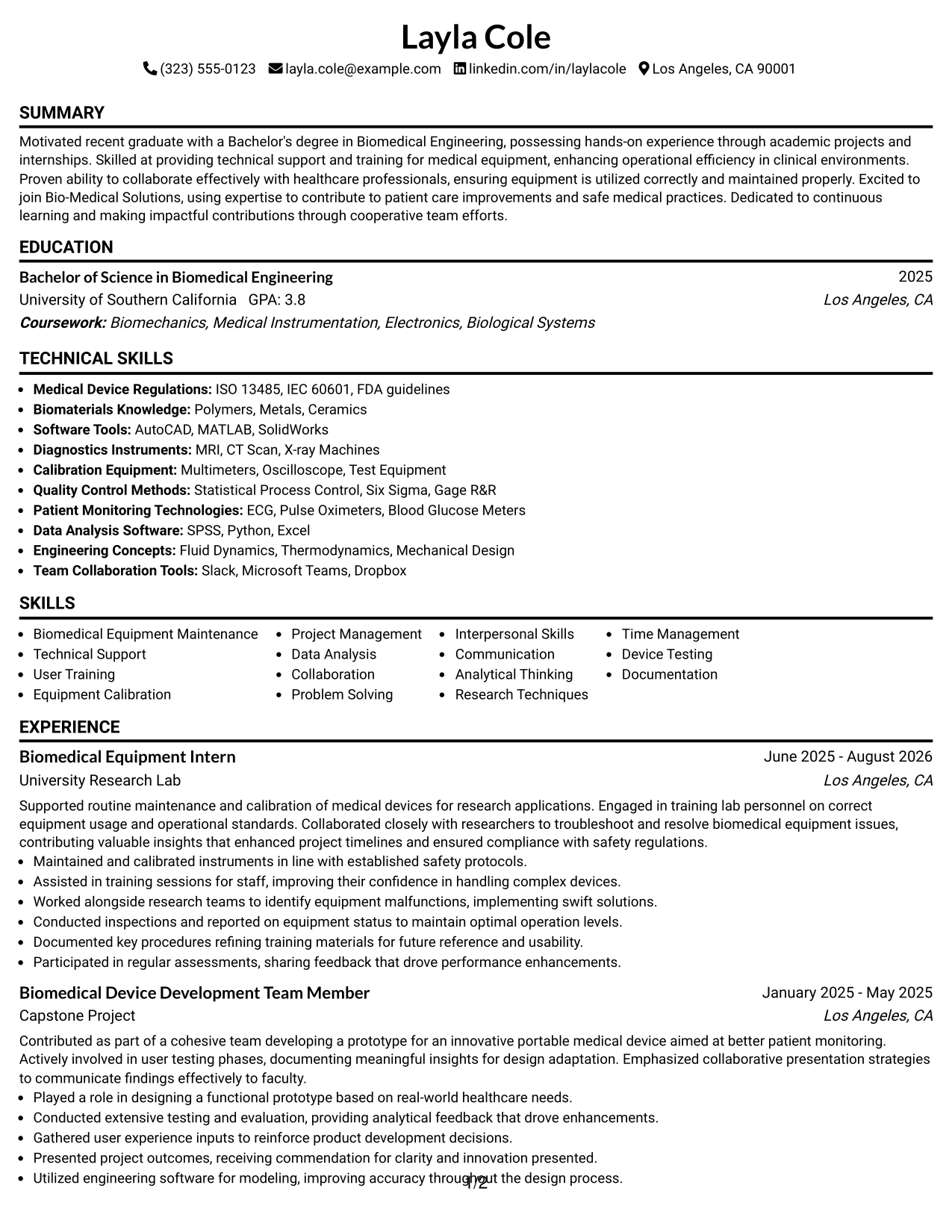 Resume Example Page 1