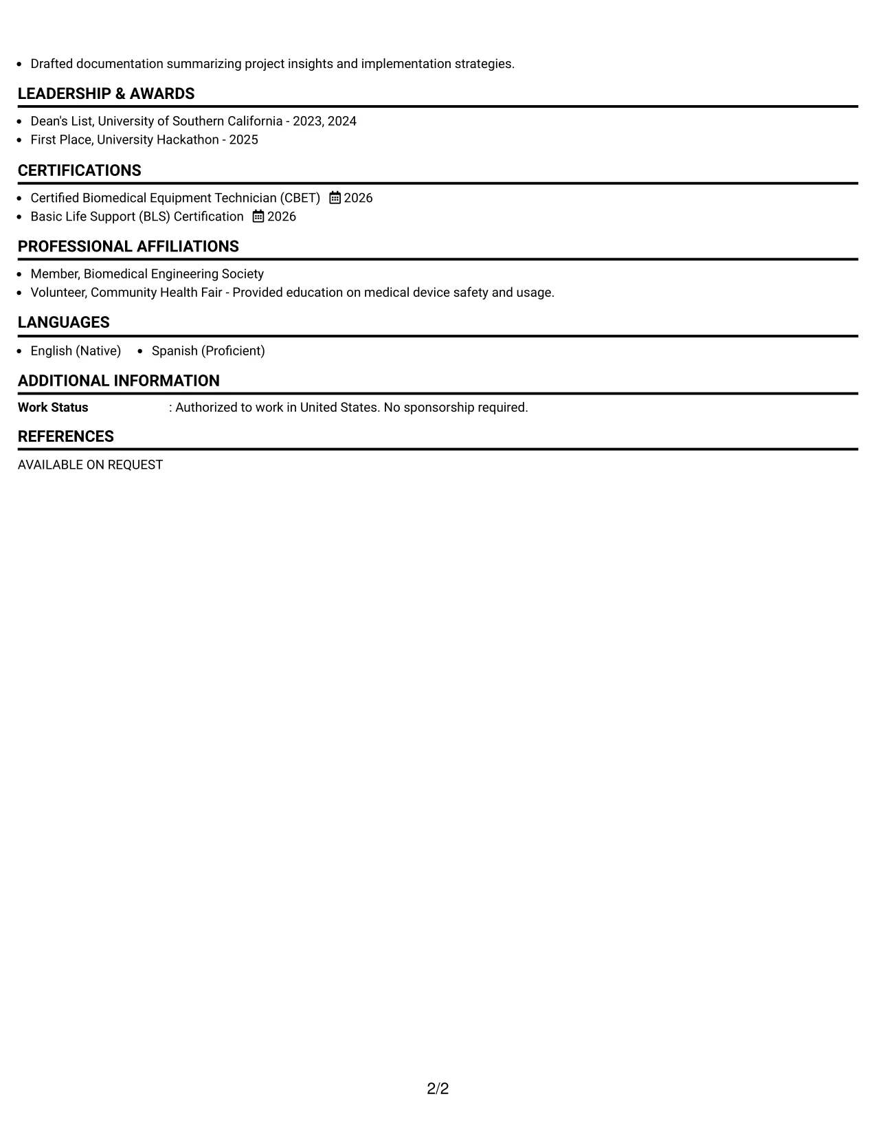 Resume Example Page 2