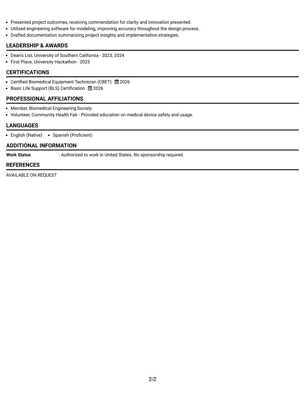 Resume Example Page 2