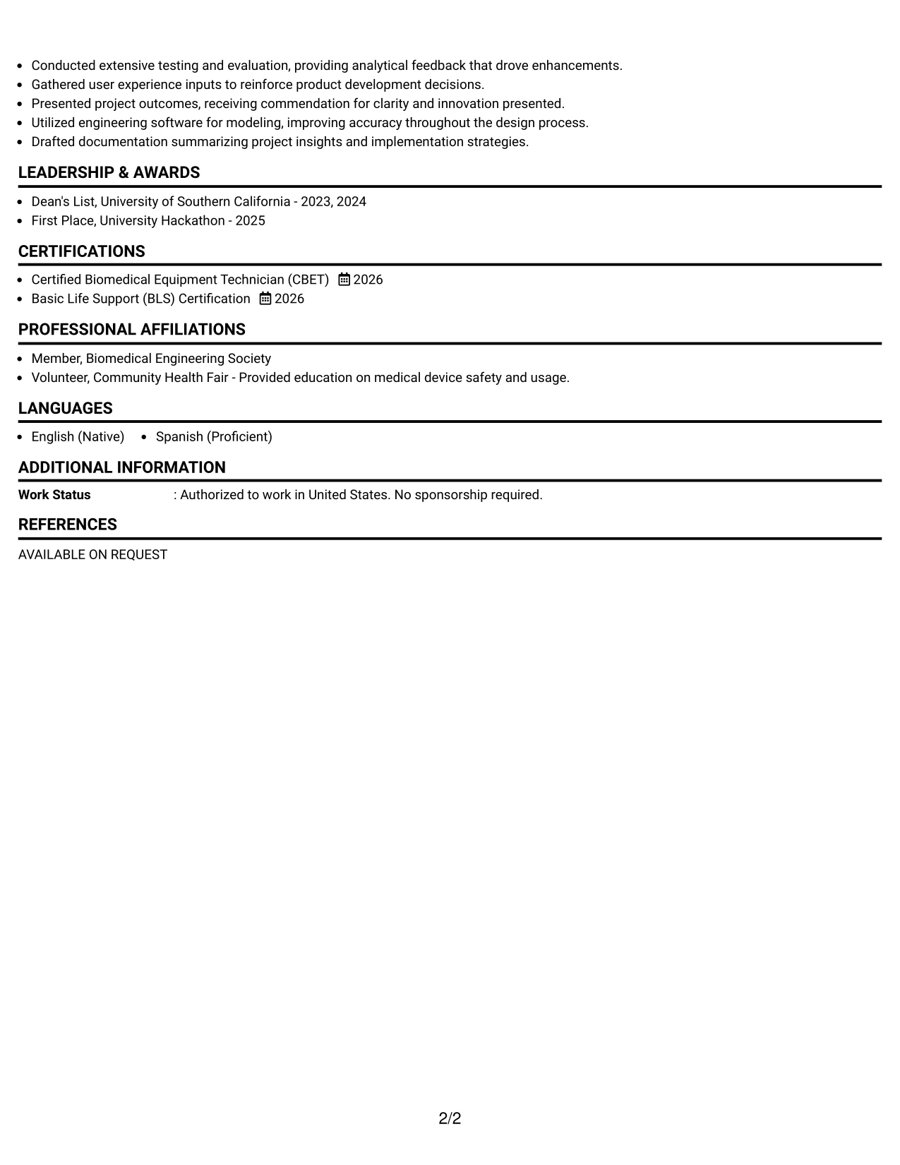 Resume Example Page 2