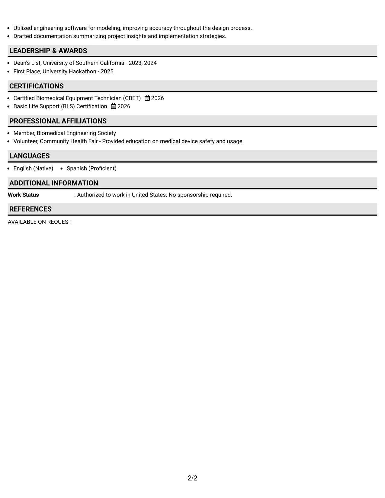 Resume Example Page 2