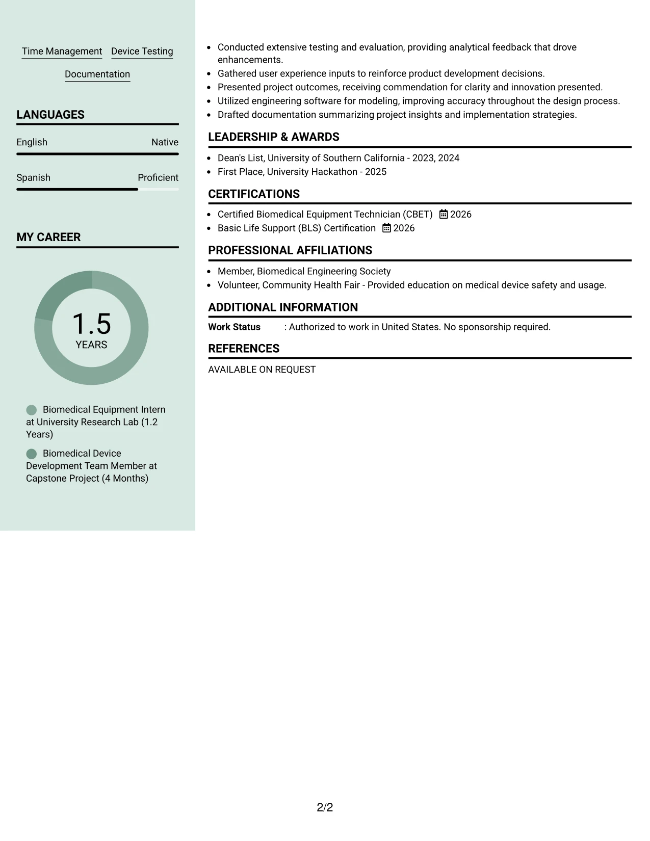 Resume Example Page 2