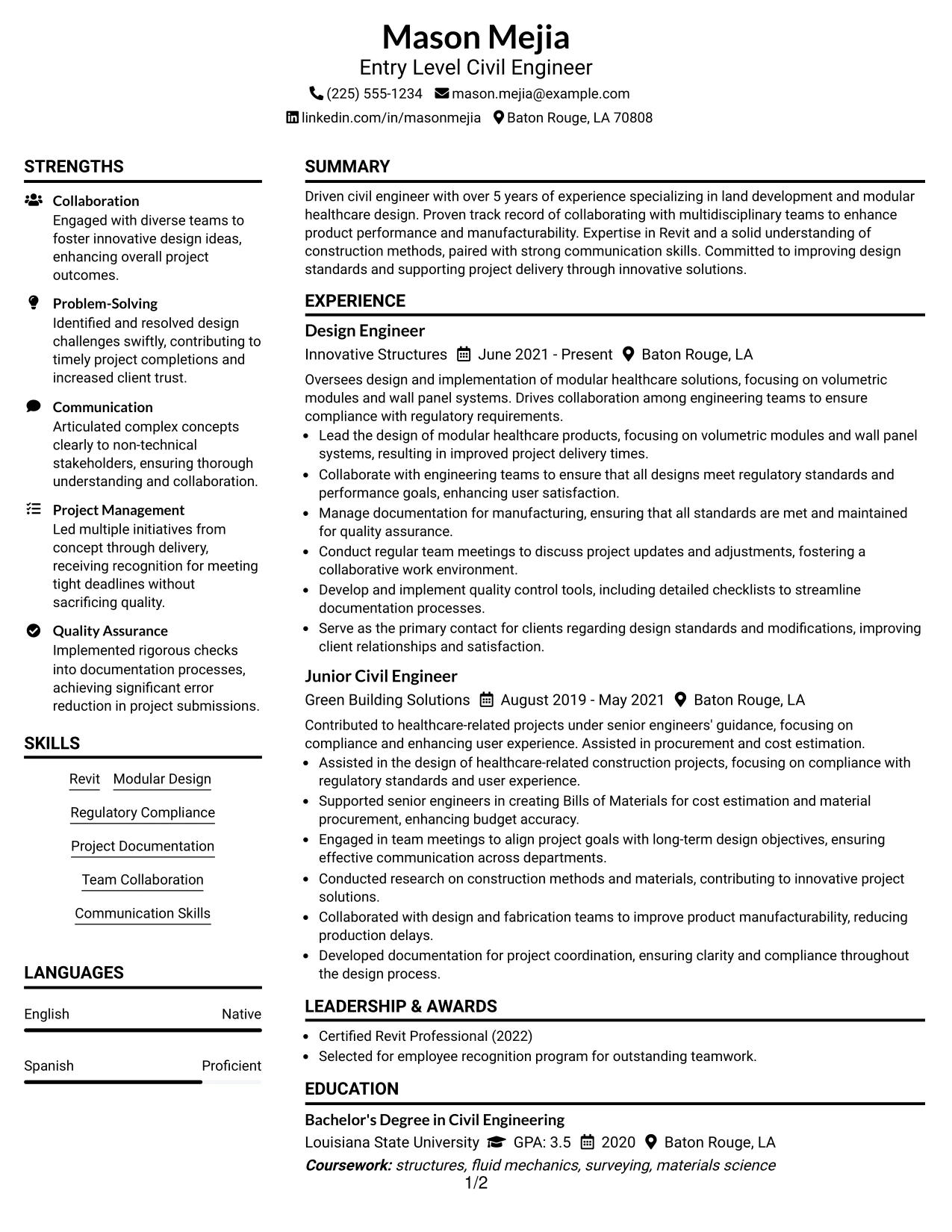 Resume Example Page 1